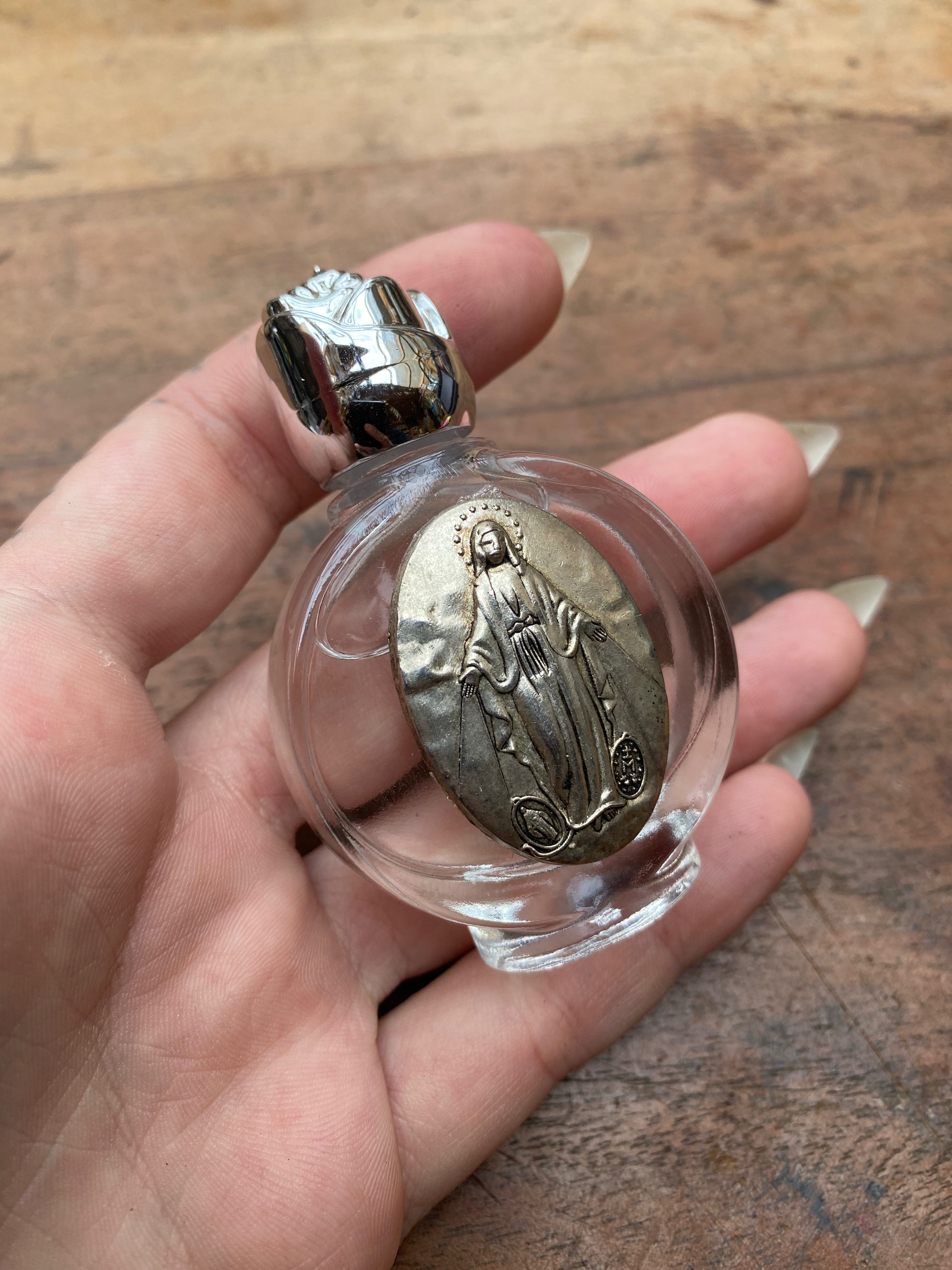 Holy Water Glass Bottle with Virgin Mary