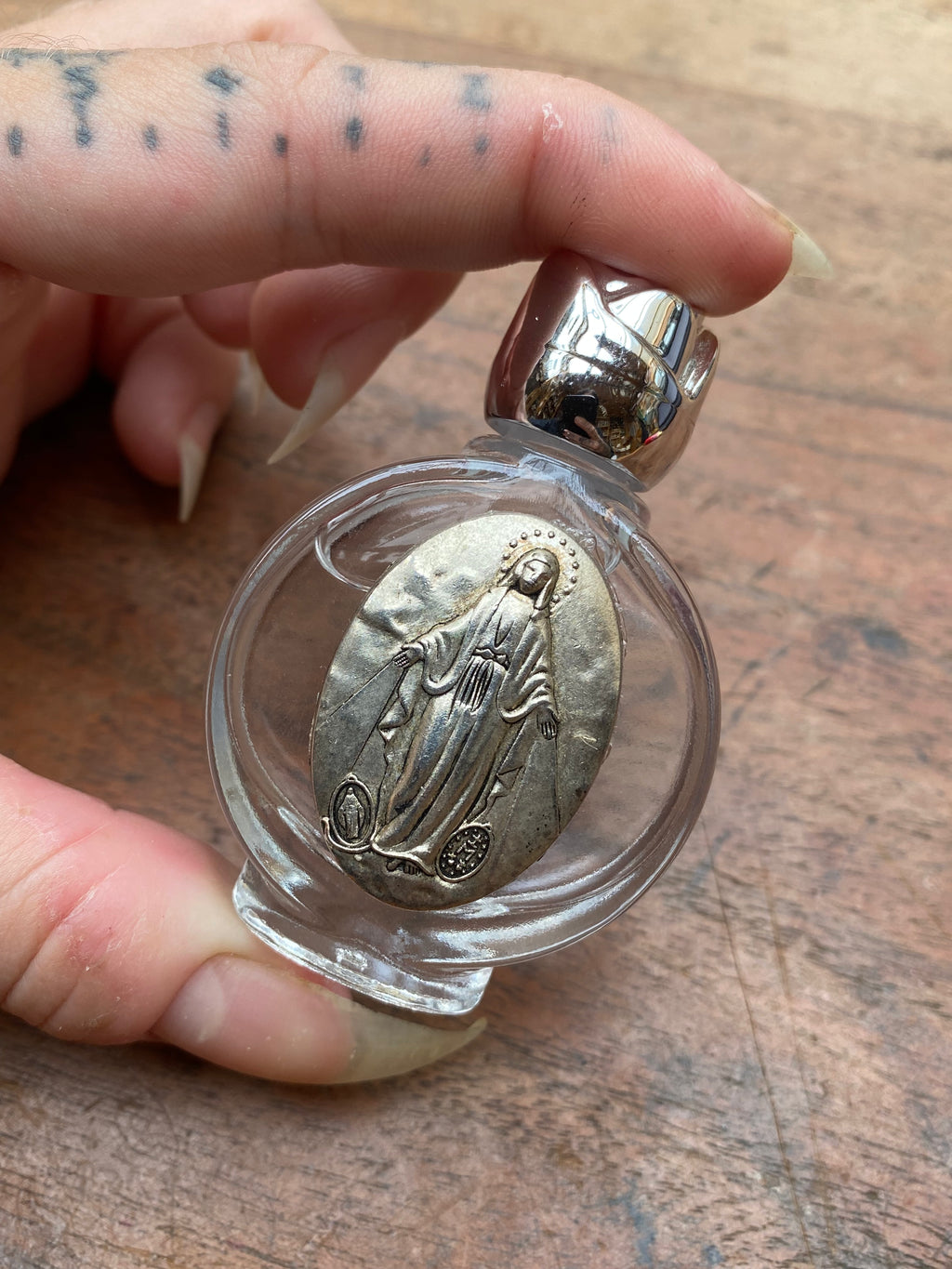 Holy Water Glass Bottle with Virgin Mary