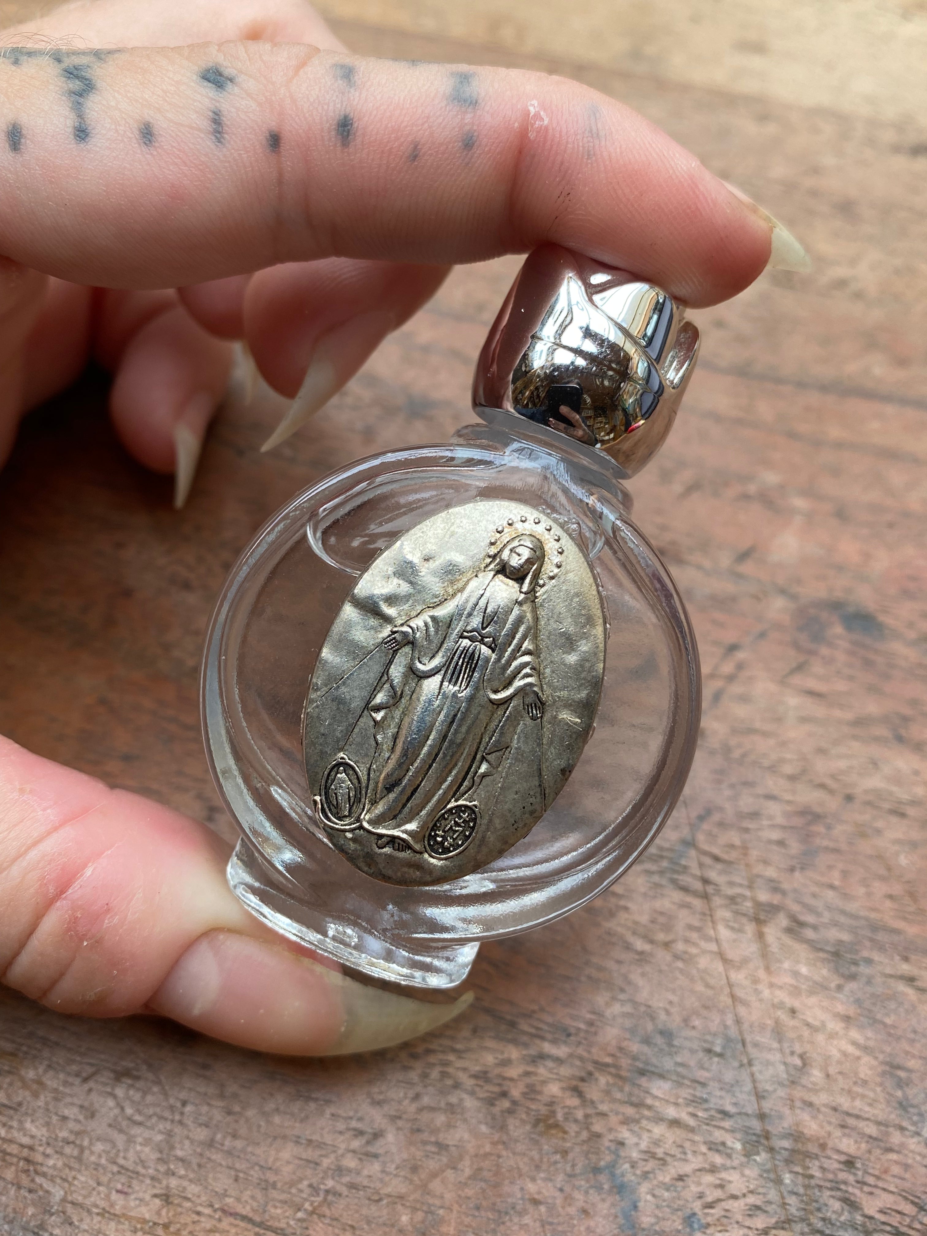 Holy Water Glass Bottle with Virgin Mary