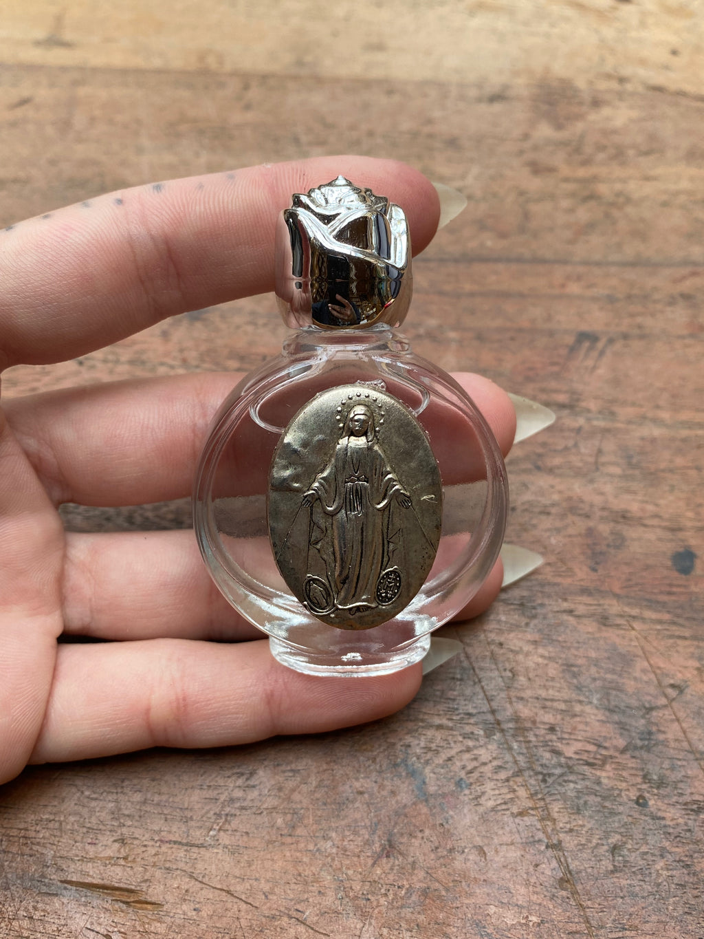 Holy Water Glass Bottle with Virgin Mary
