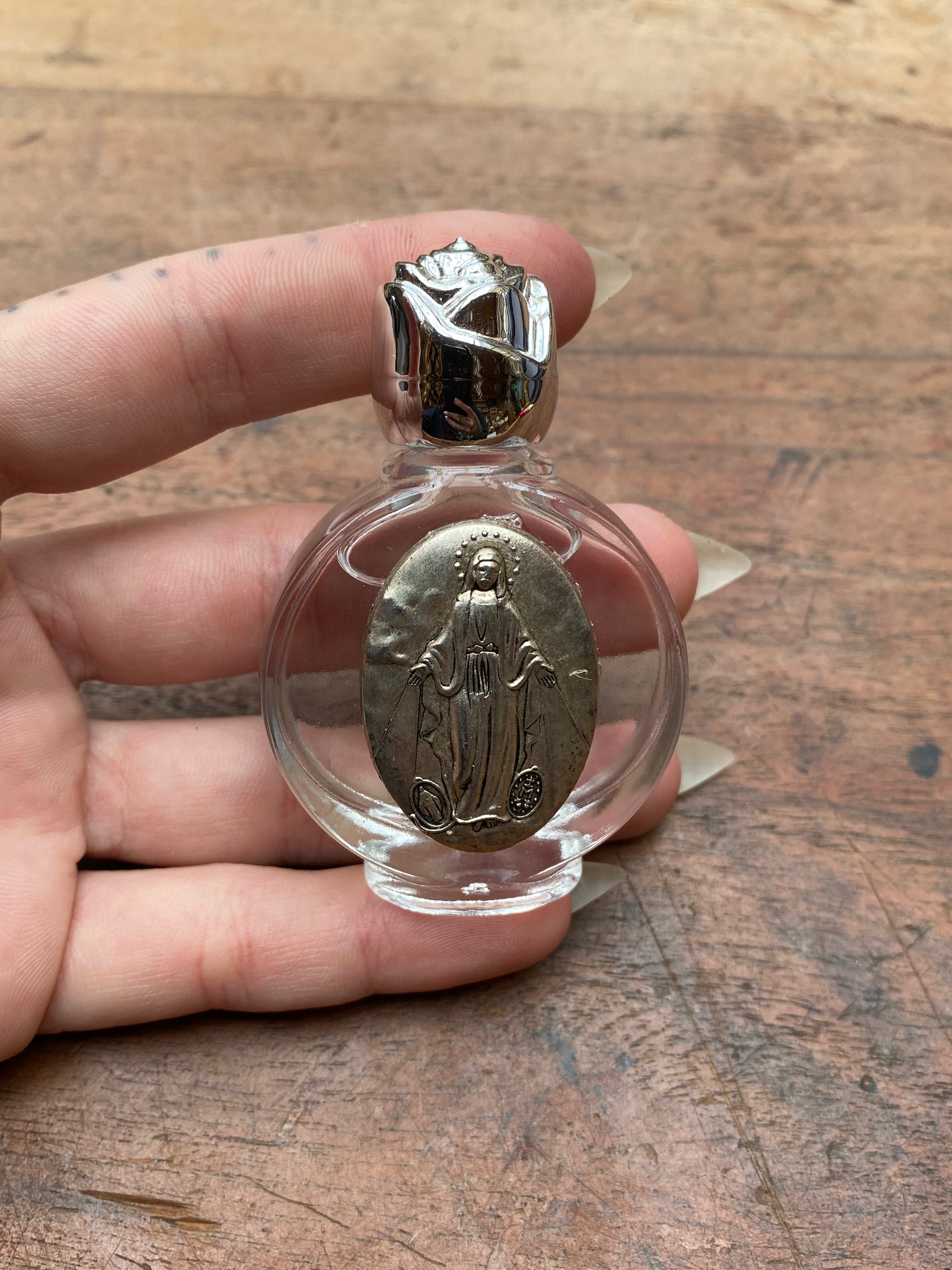 Holy Water Glass Bottle with Virgin Mary