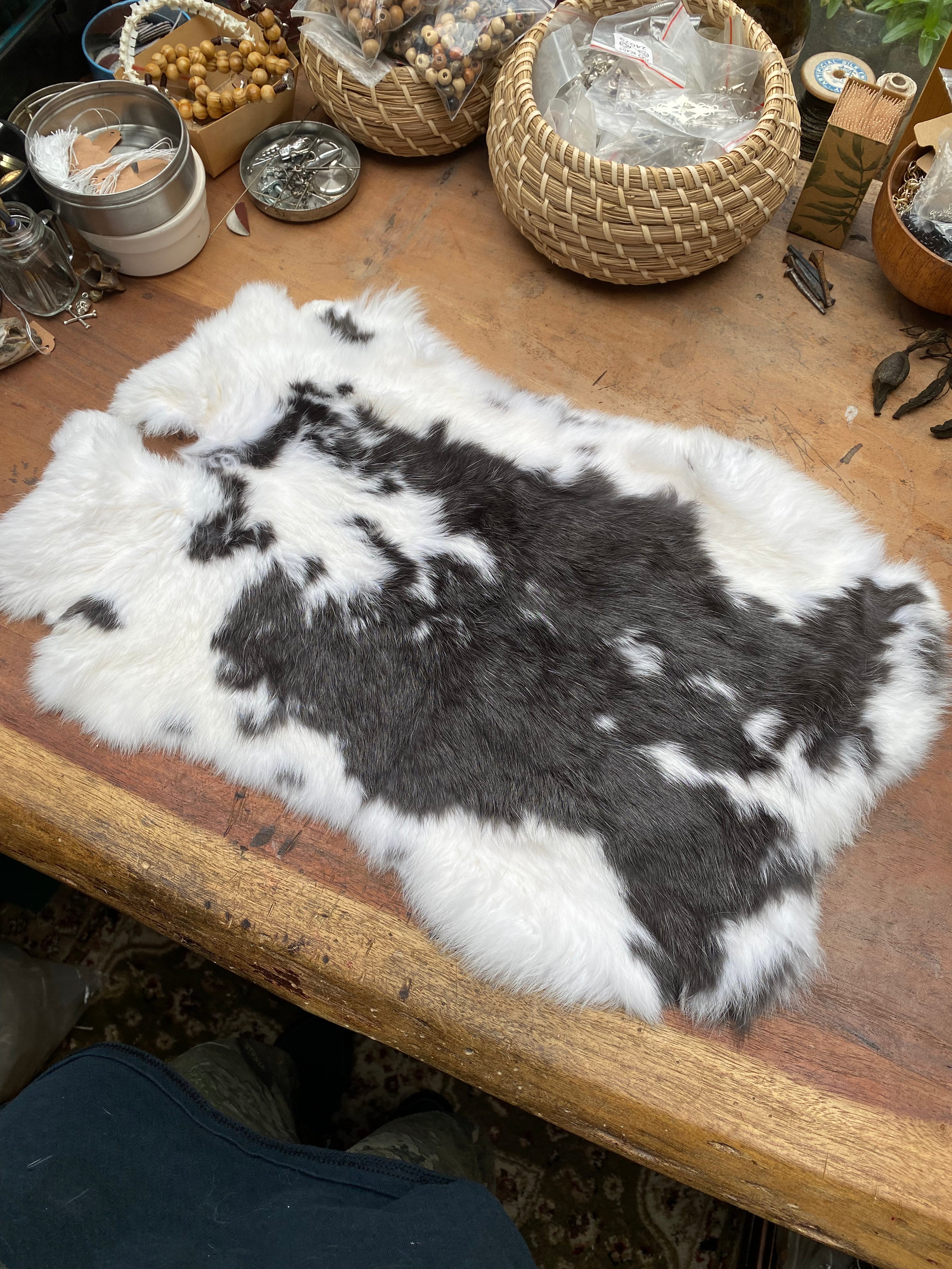 Black and White Rabbit Pelt for Divination, Rune Casting and Tarot Reading