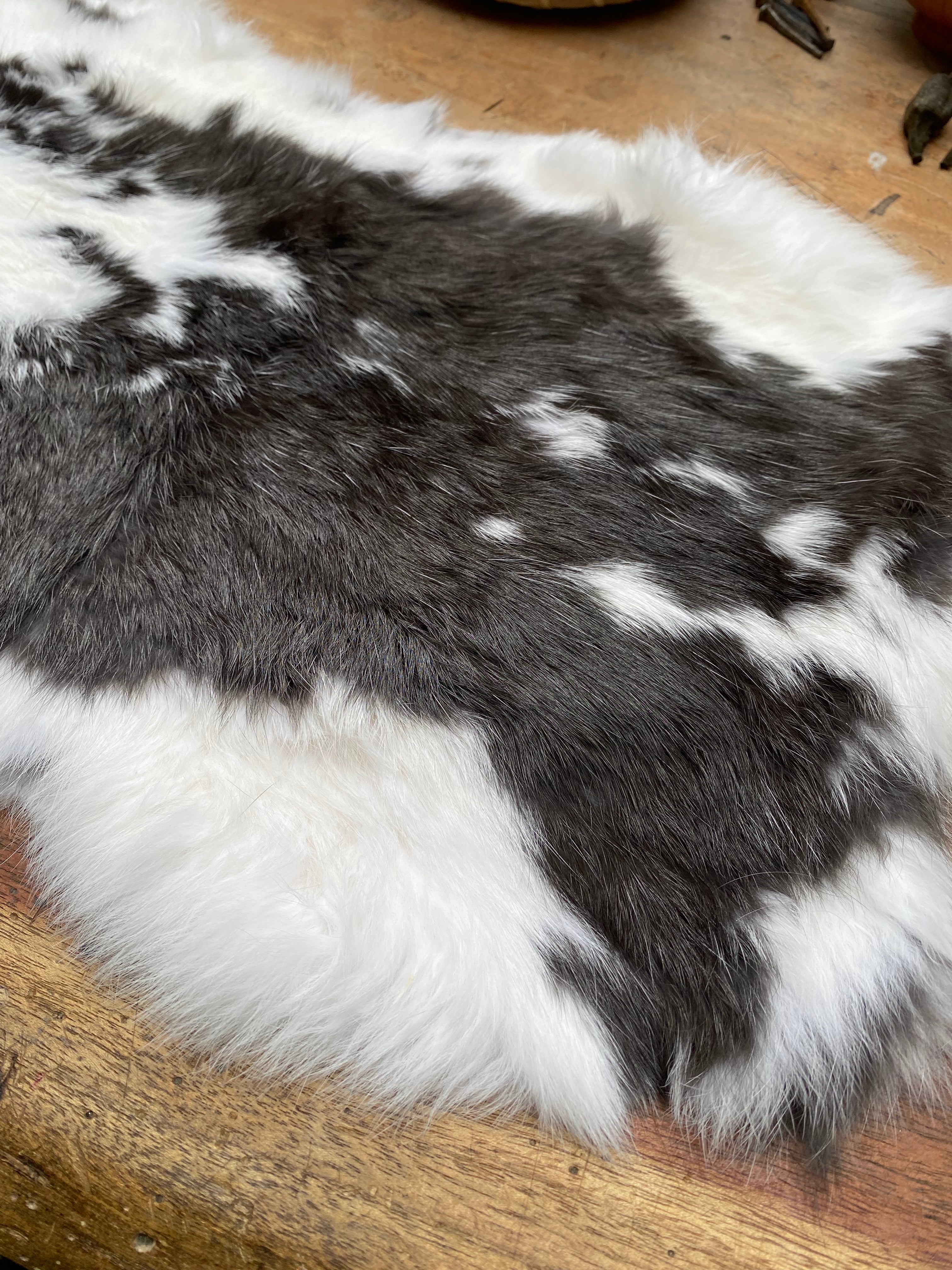 Black and White Rabbit Pelt for Divination, Rune Casting and Tarot Reading