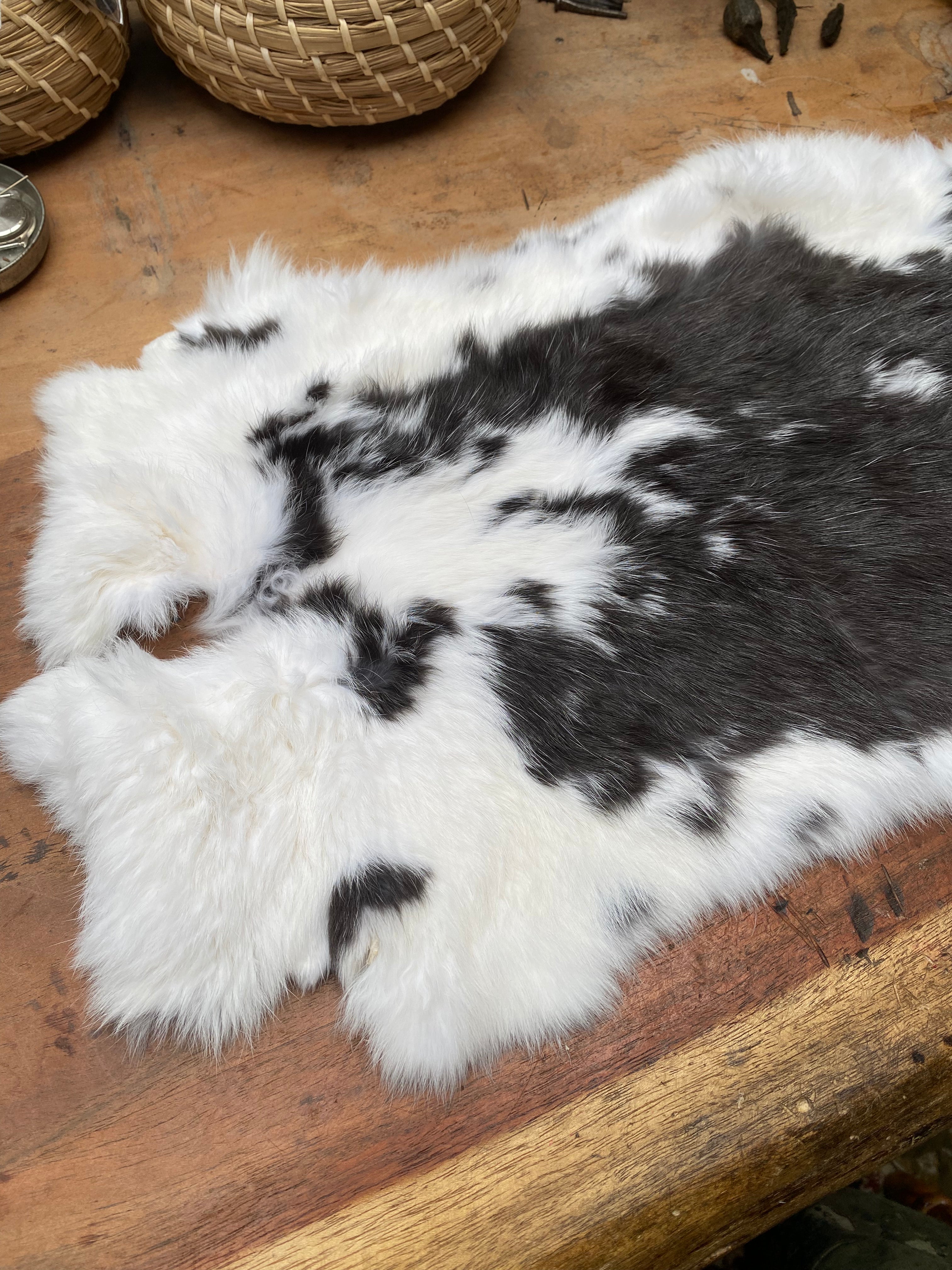 Black and White Rabbit Pelt for Divination, Rune Casting and Tarot Reading