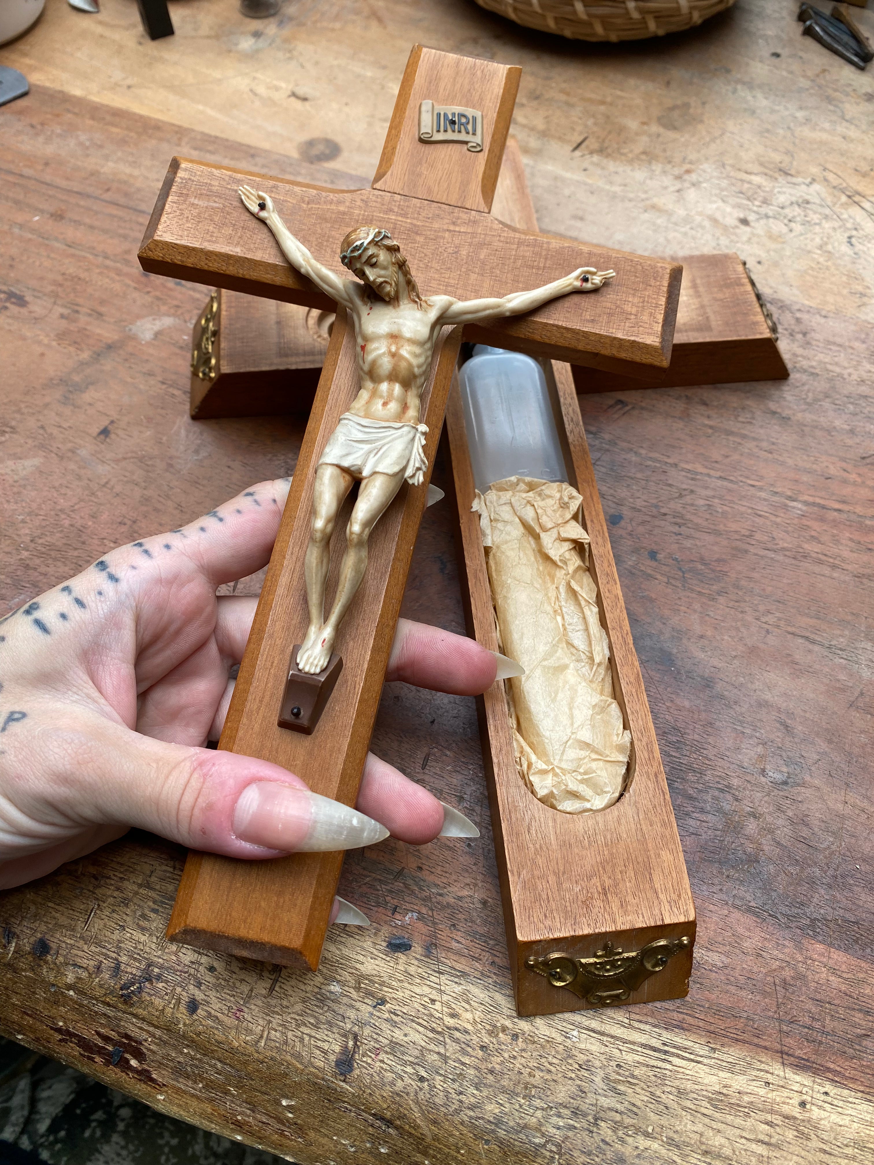 Vintage Last Rites Crucifix Complete with Candles and Holy Water Bottle