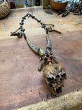 Death Whistle Skull Necklace with Fossilised Mudlarked Bones