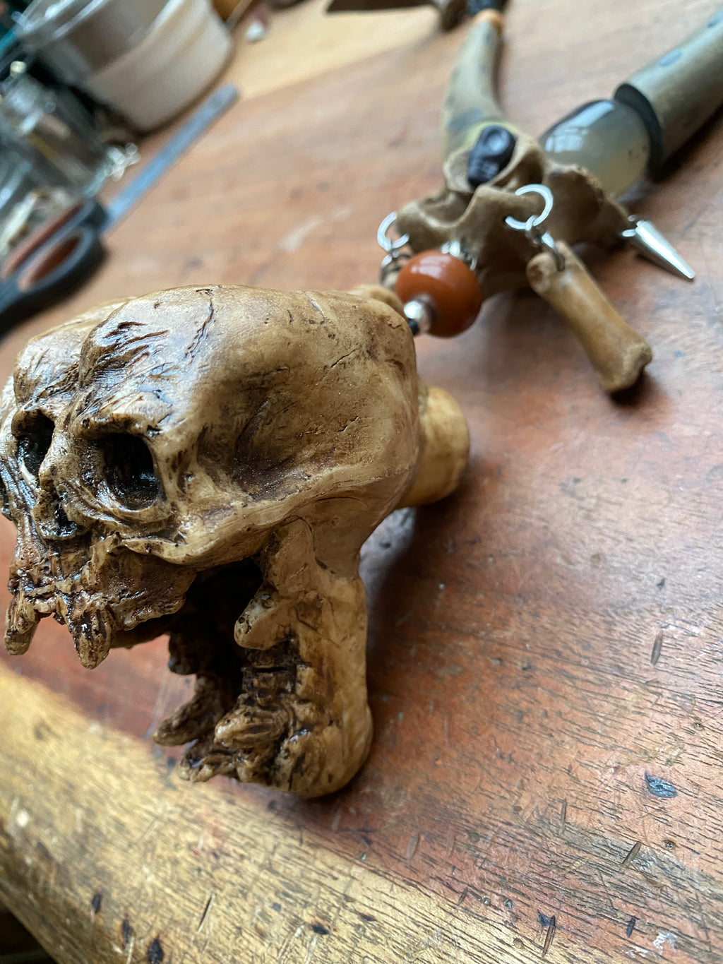Death Whistle Skull Necklace with Fossilised Mudlarked Bones