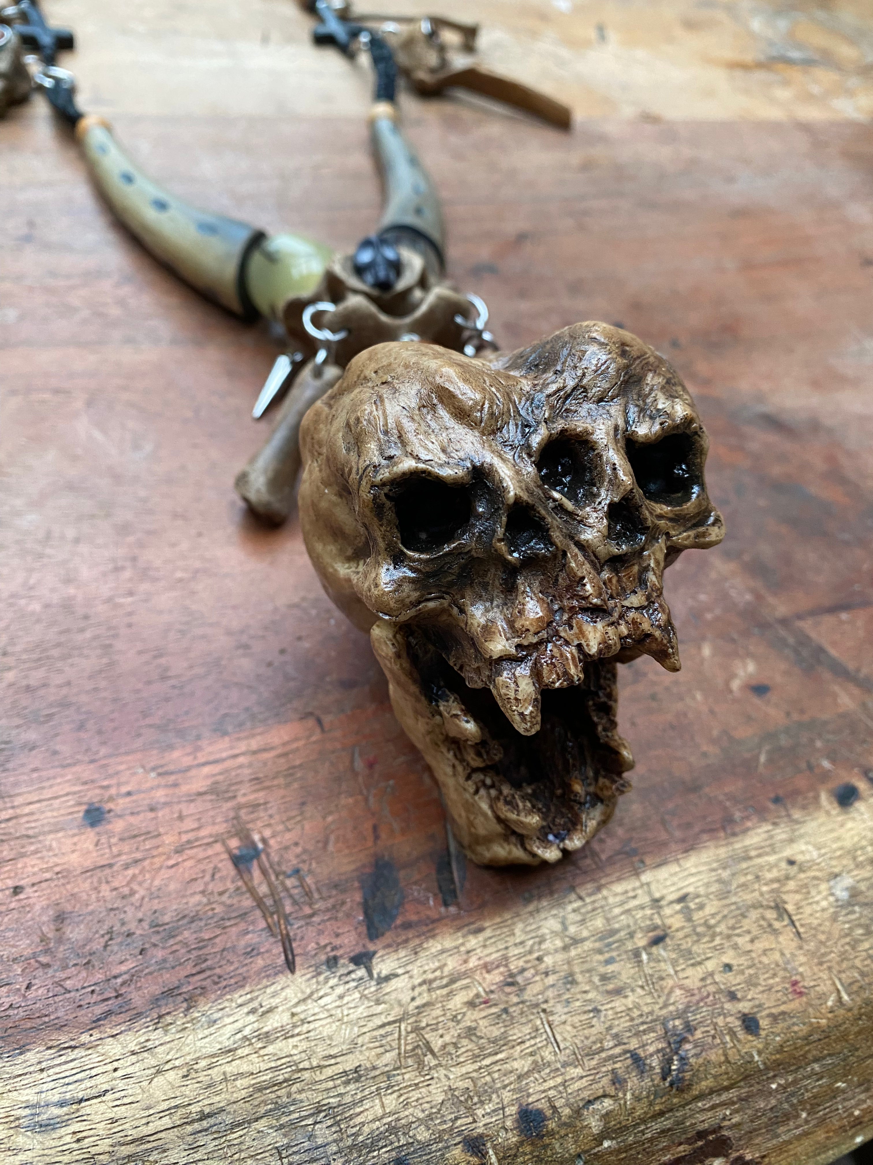 Death Whistle Skull Necklace with Fossilised Mudlarked Bones
