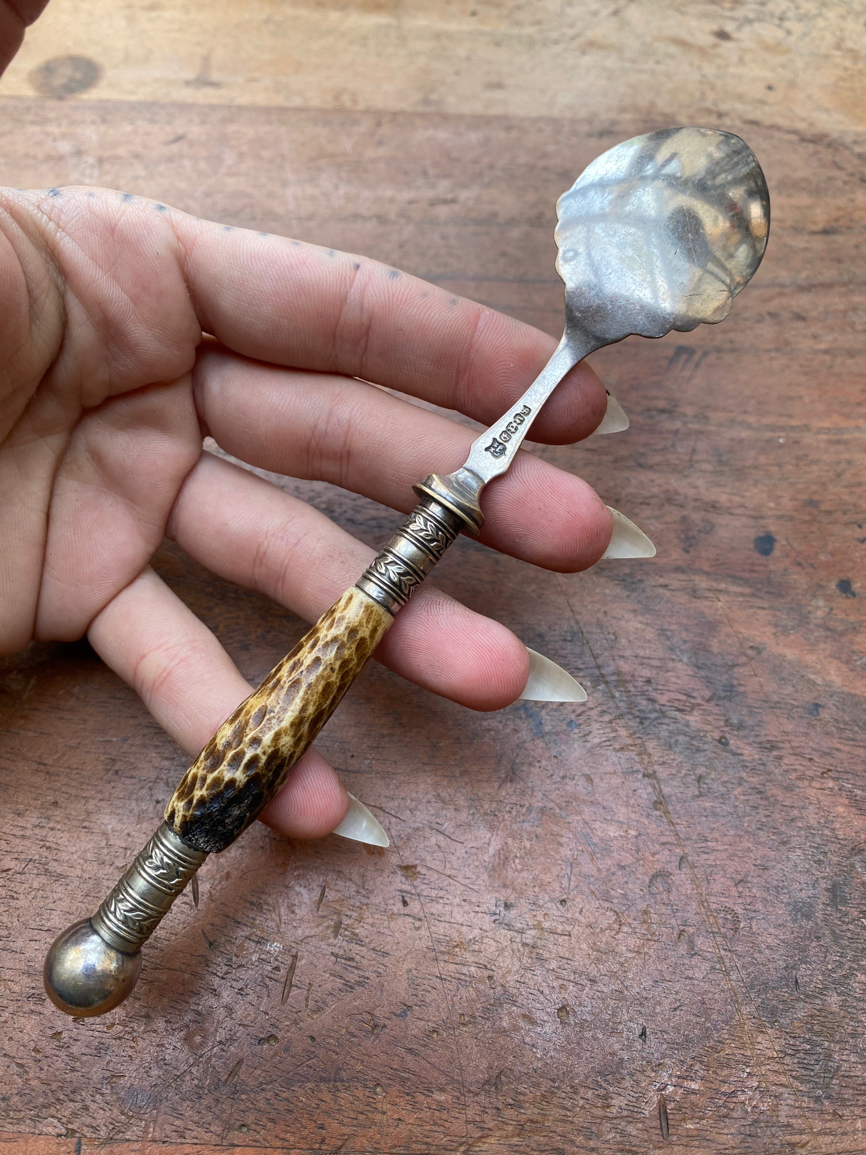 Vintage Decorated Antler Handle Spoon