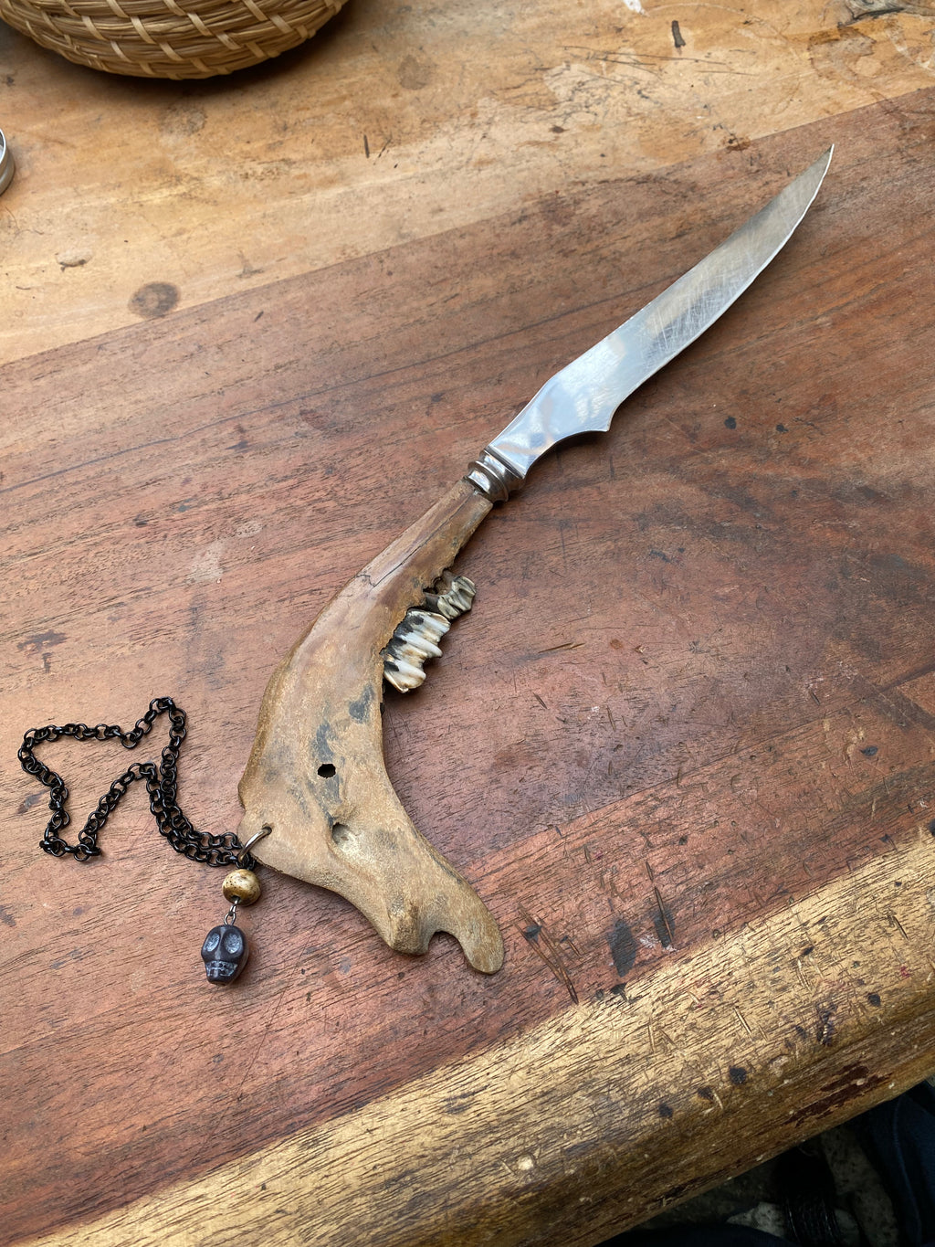 Mudlarked Jawbone with Skull Bead Dagger