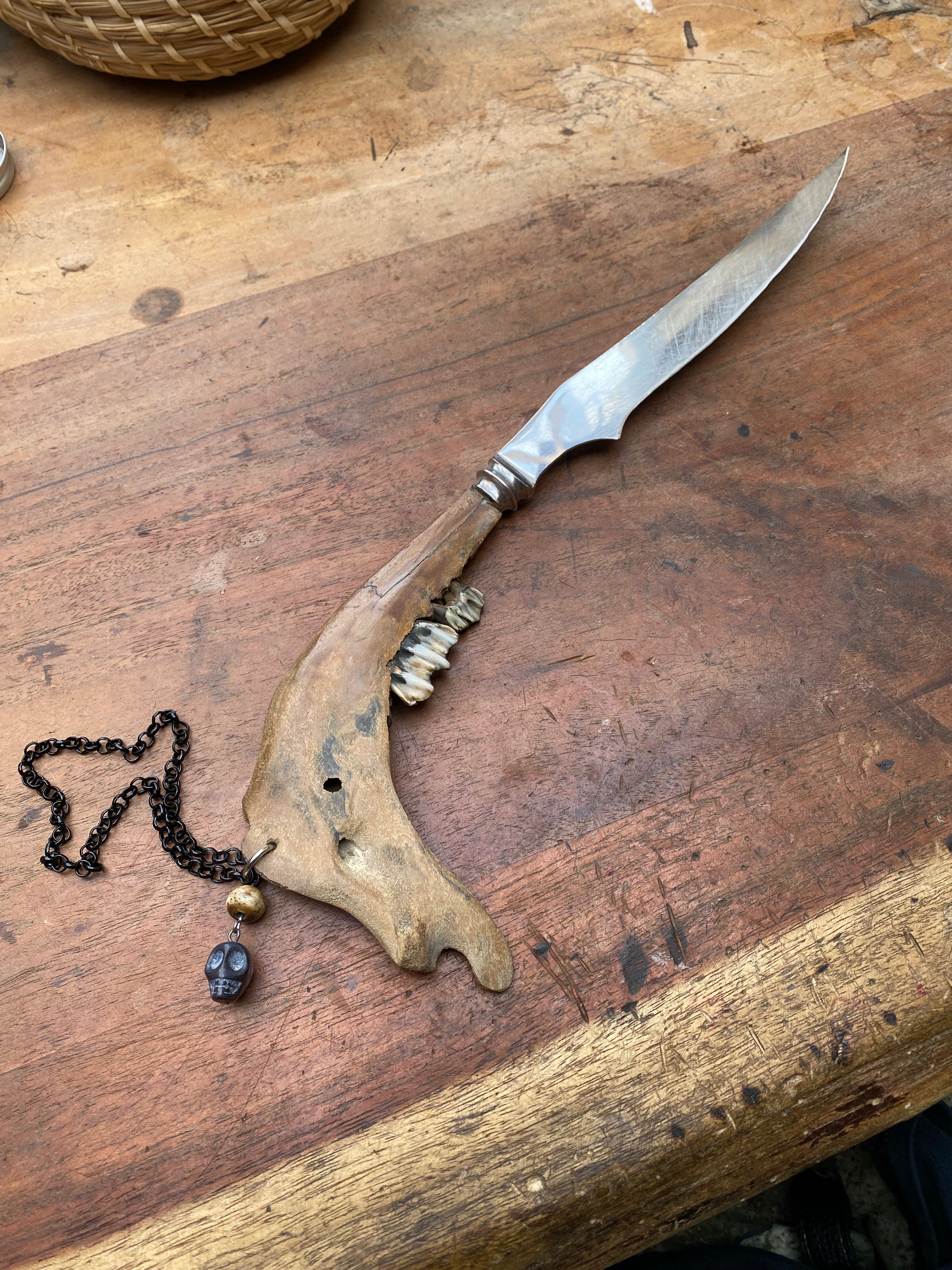 Mudlarked Jawbone with Skull Bead Dagger