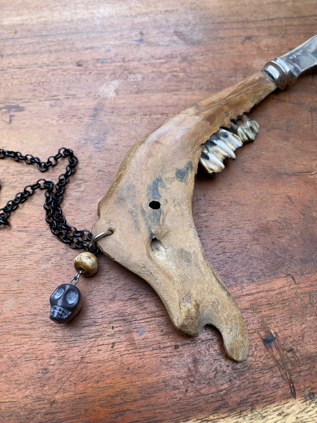 Mudlarked Jawbone with Skull Bead Dagger