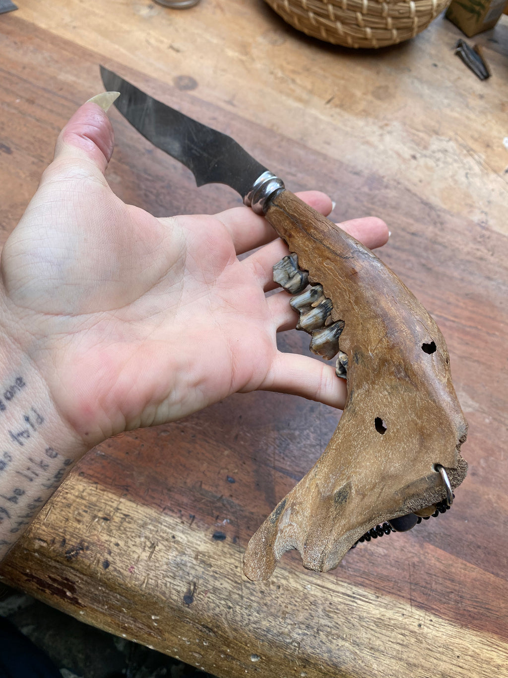 Mudlarked Jawbone with Skull Bead Dagger
