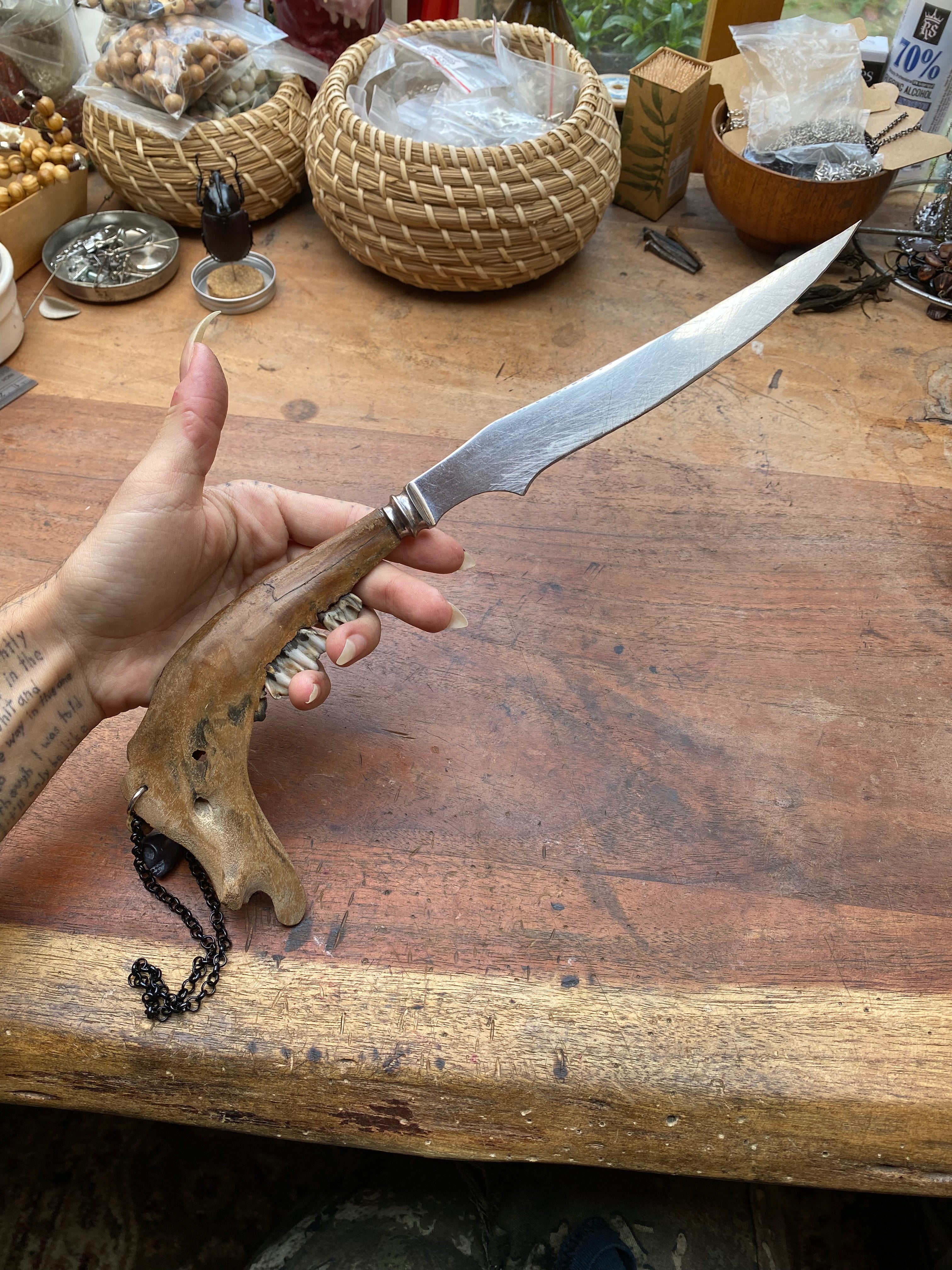 Mudlarked Jawbone with Skull Bead Dagger