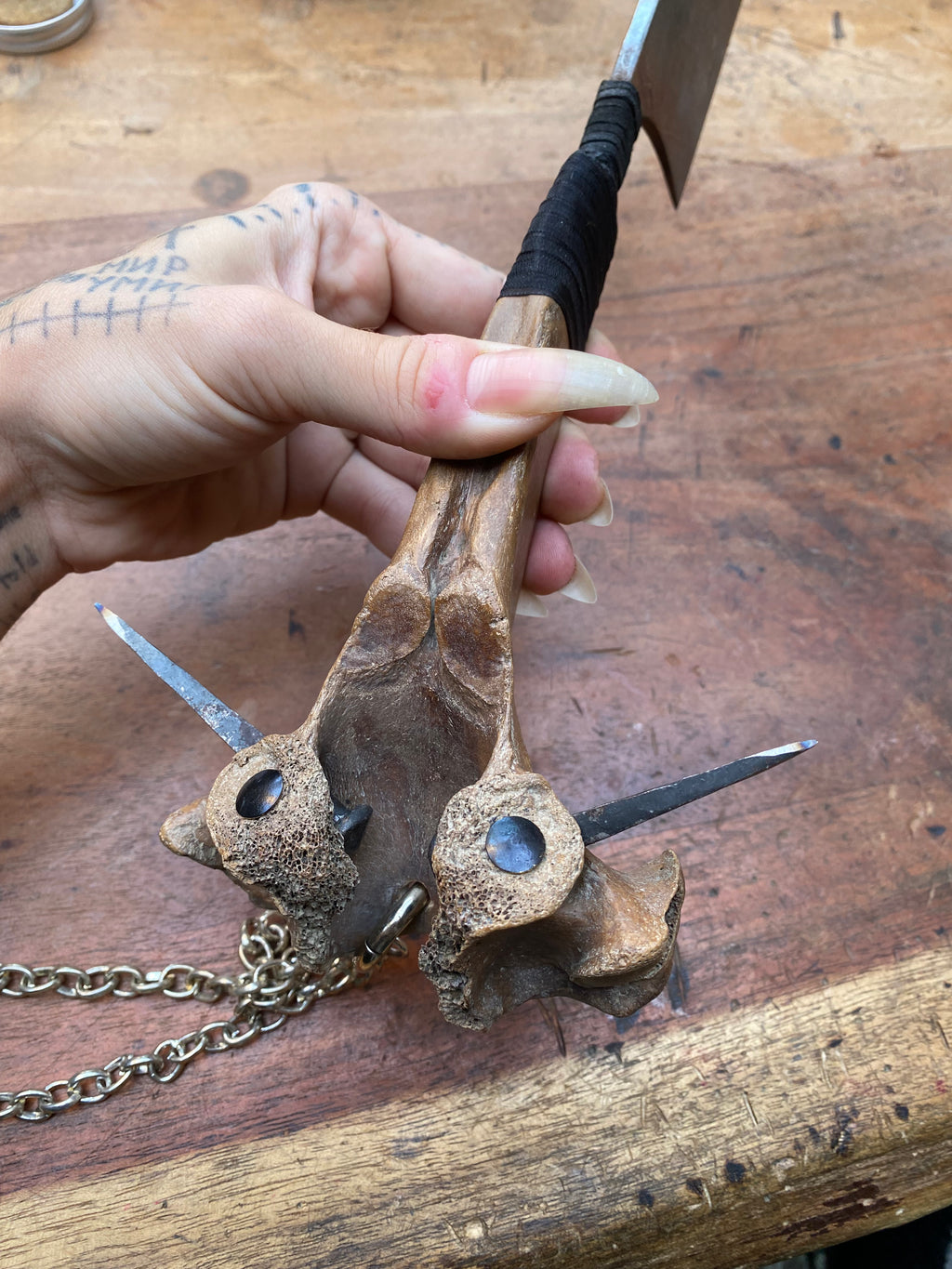 Heavy Mudlarked Vertebrae and Scribing Nails Cleaver