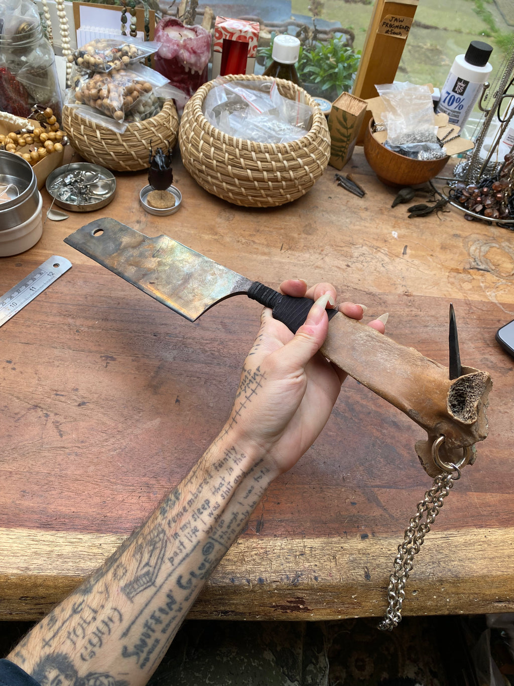 Heavy Mudlarked Vertebrae and Scribing Nails Cleaver