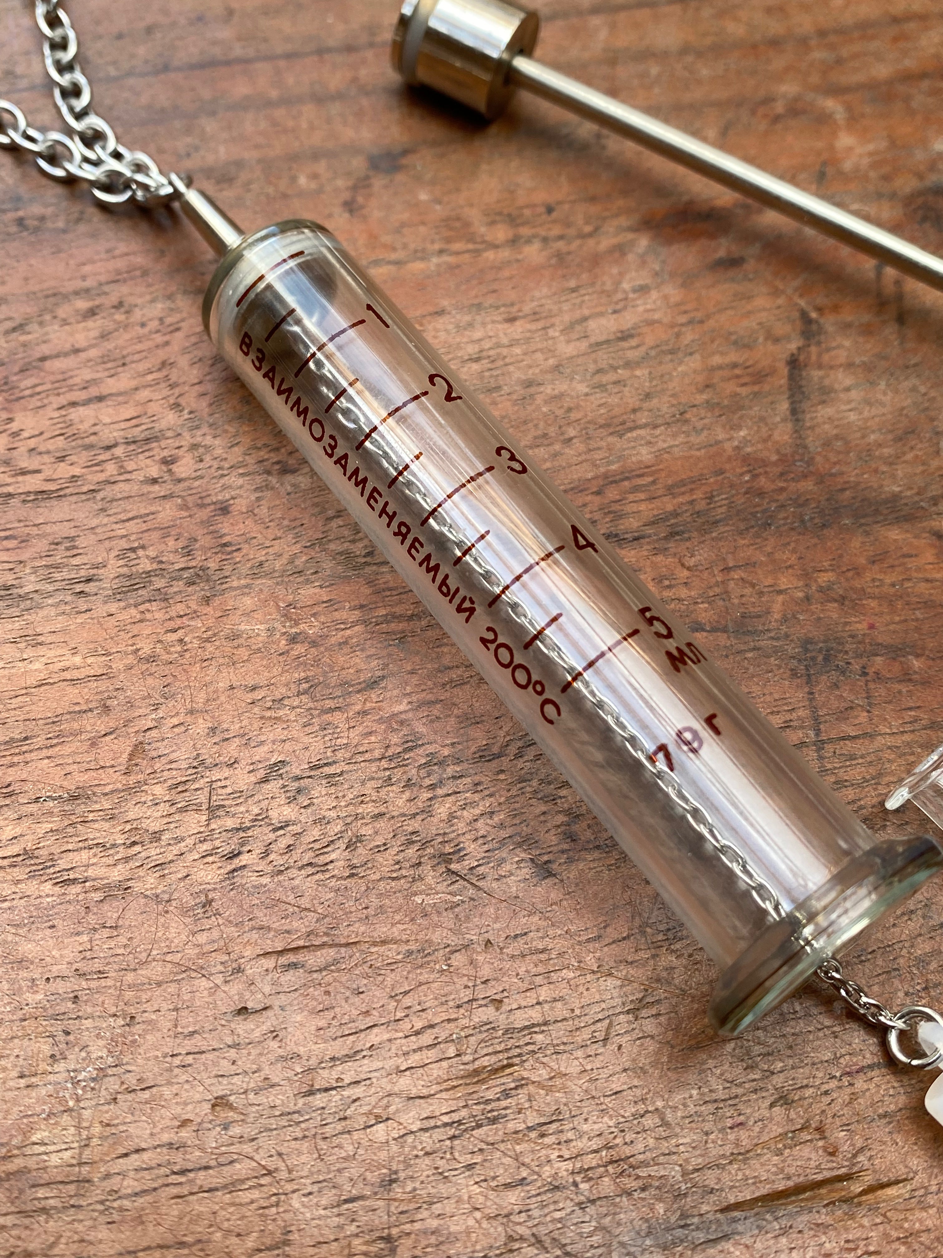 Vintage Syringe Necklace with Attached Secret Glass Vial