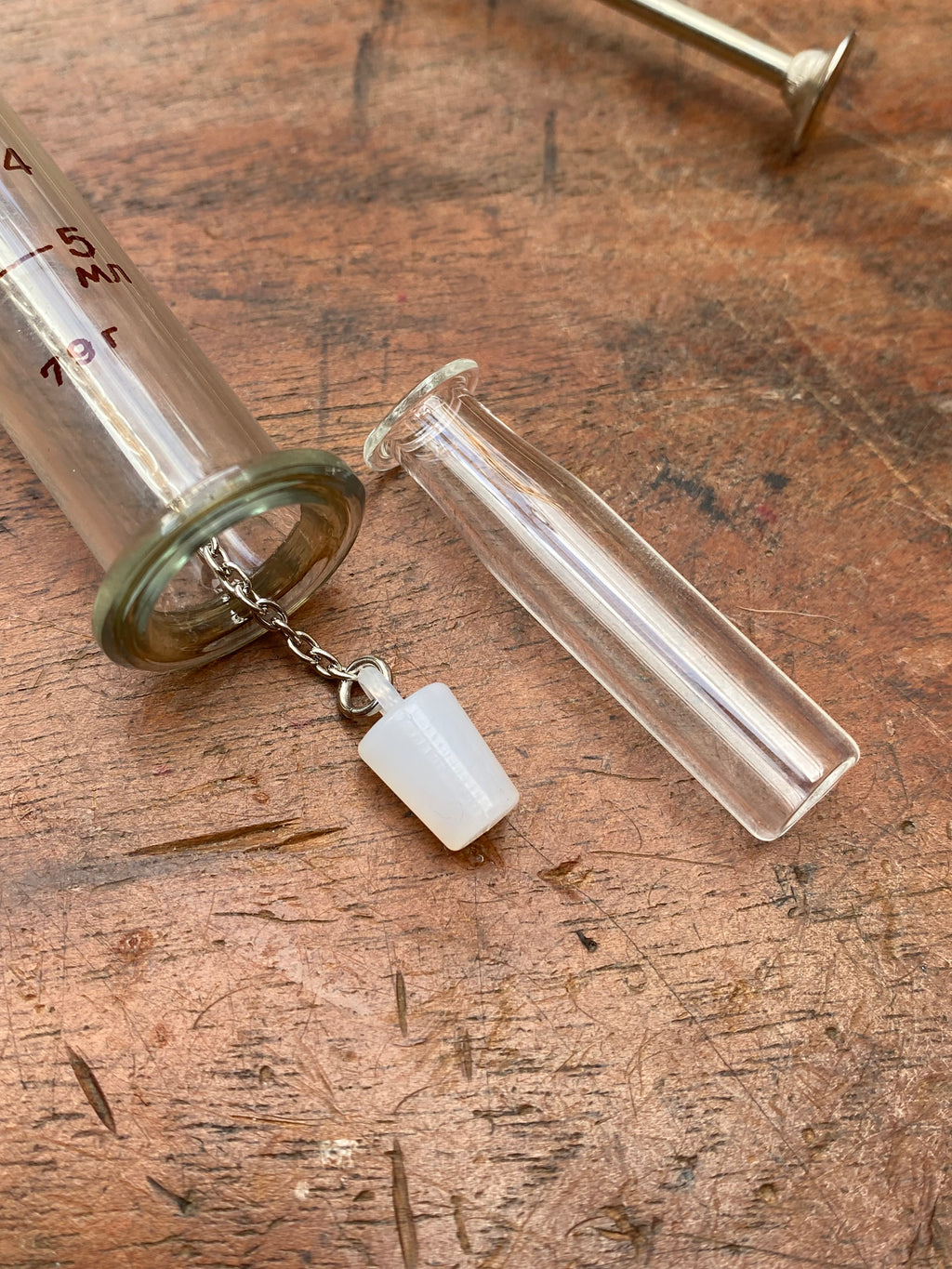 Vintage Syringe Necklace with Attached Secret Glass Vial