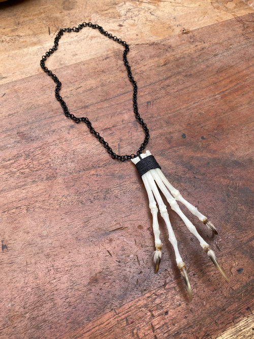 Bone Fox Paw on Black Chain Necklace