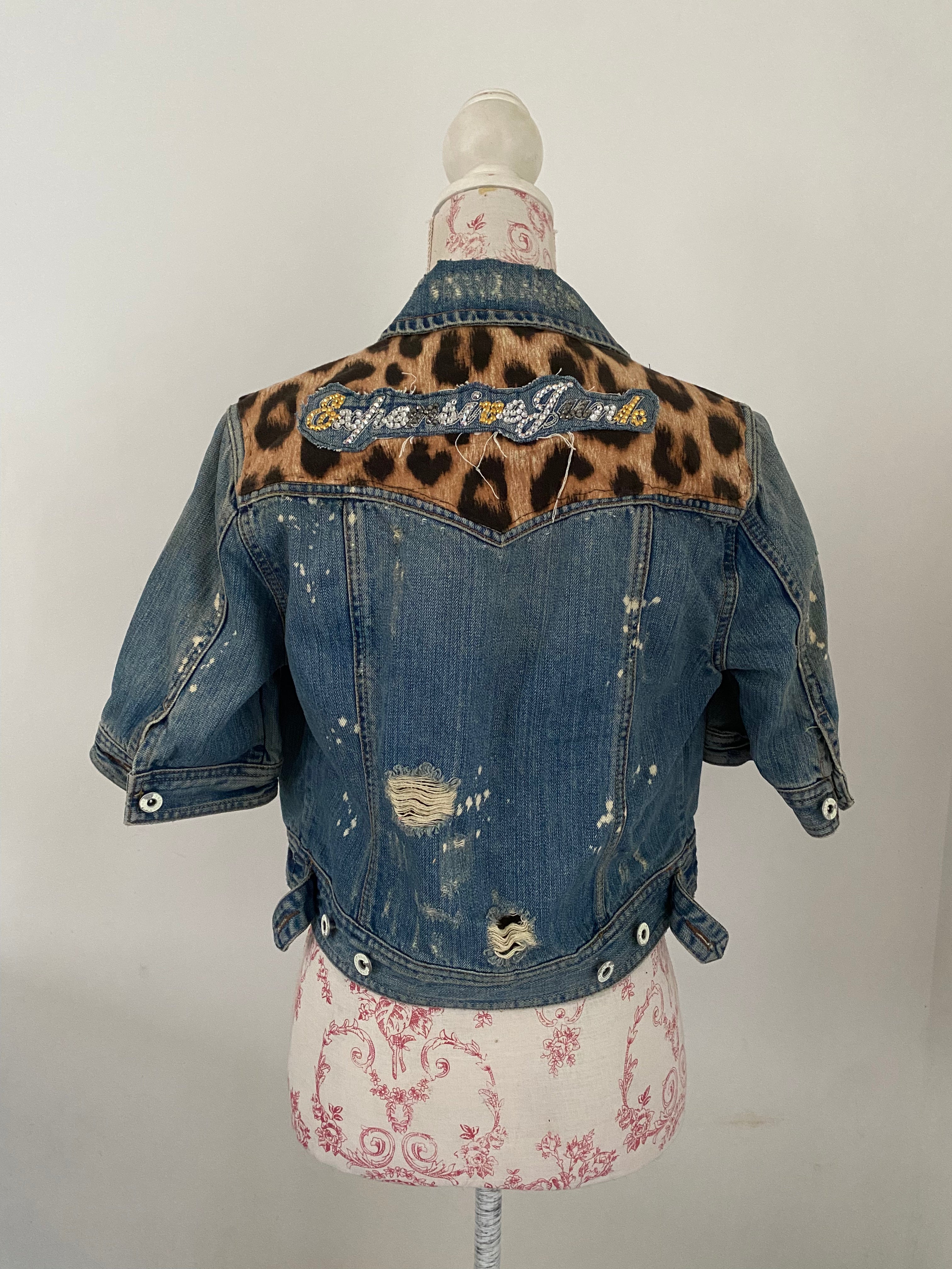 Distressed 'Explosive Junk' Cropped Denim Jacket