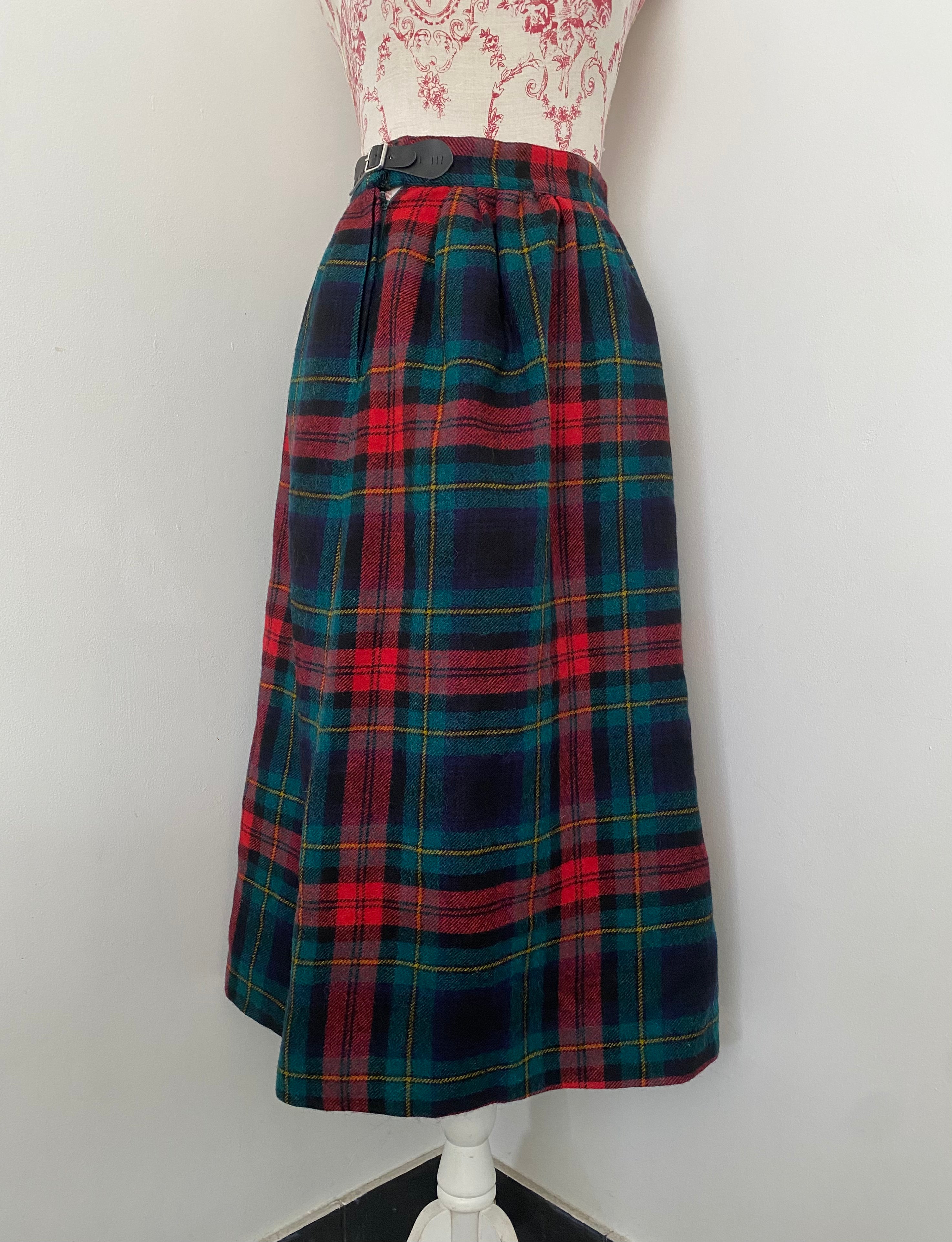 Green and Red Kilt Skirt