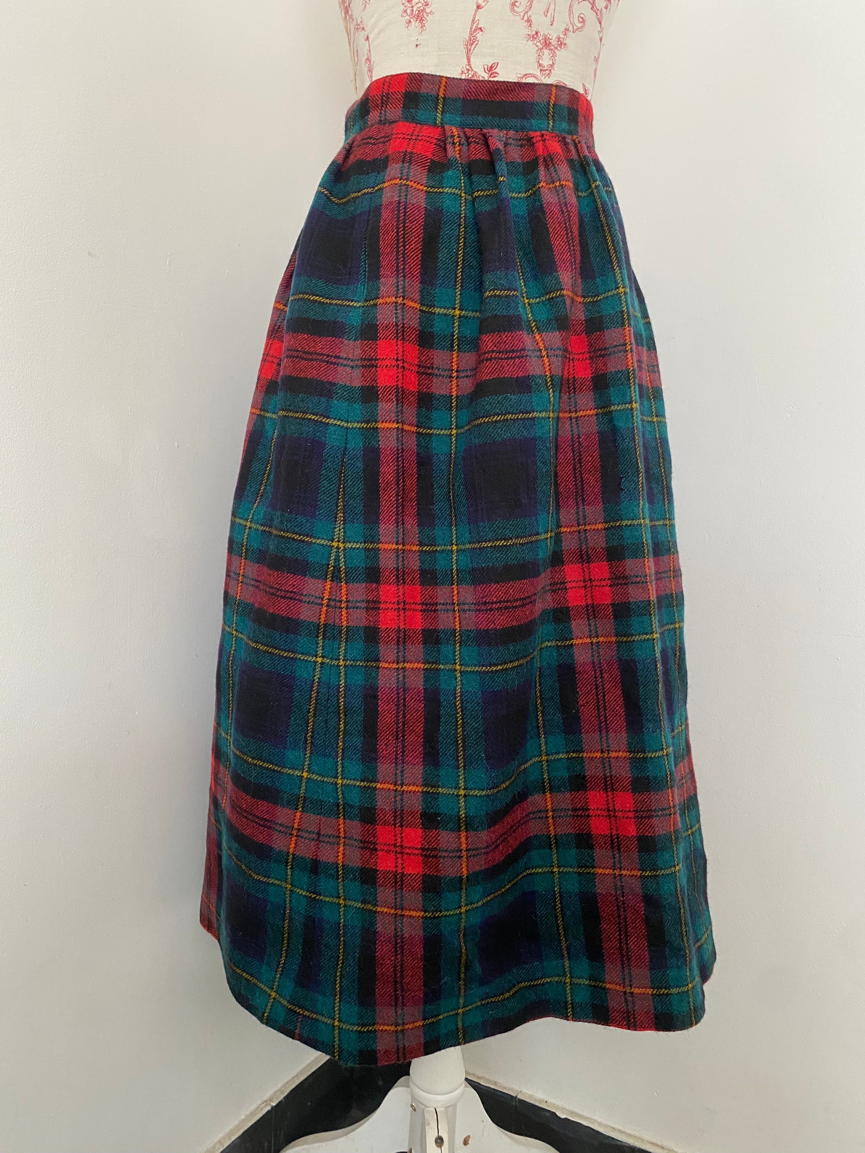 Green and Red Kilt Skirt