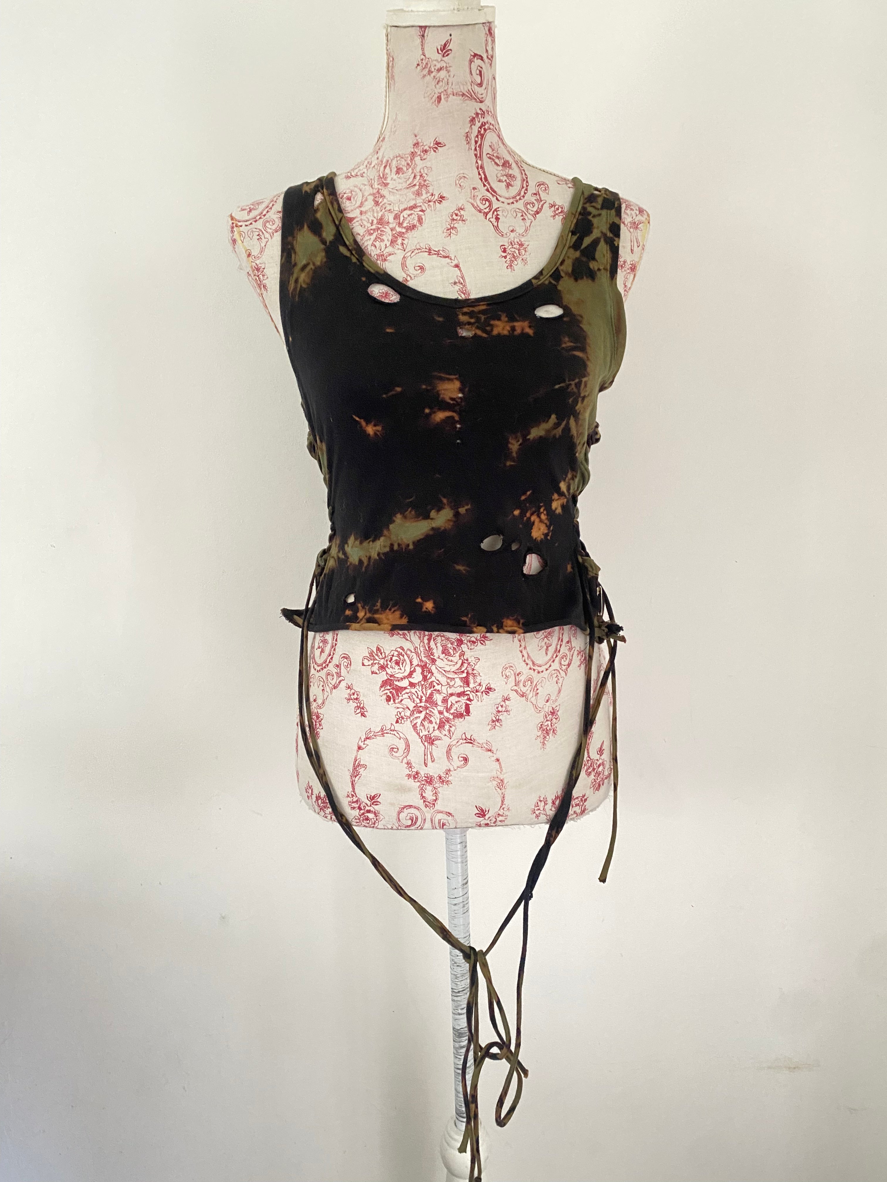 Upcycled Washed Black and Green Tank Top