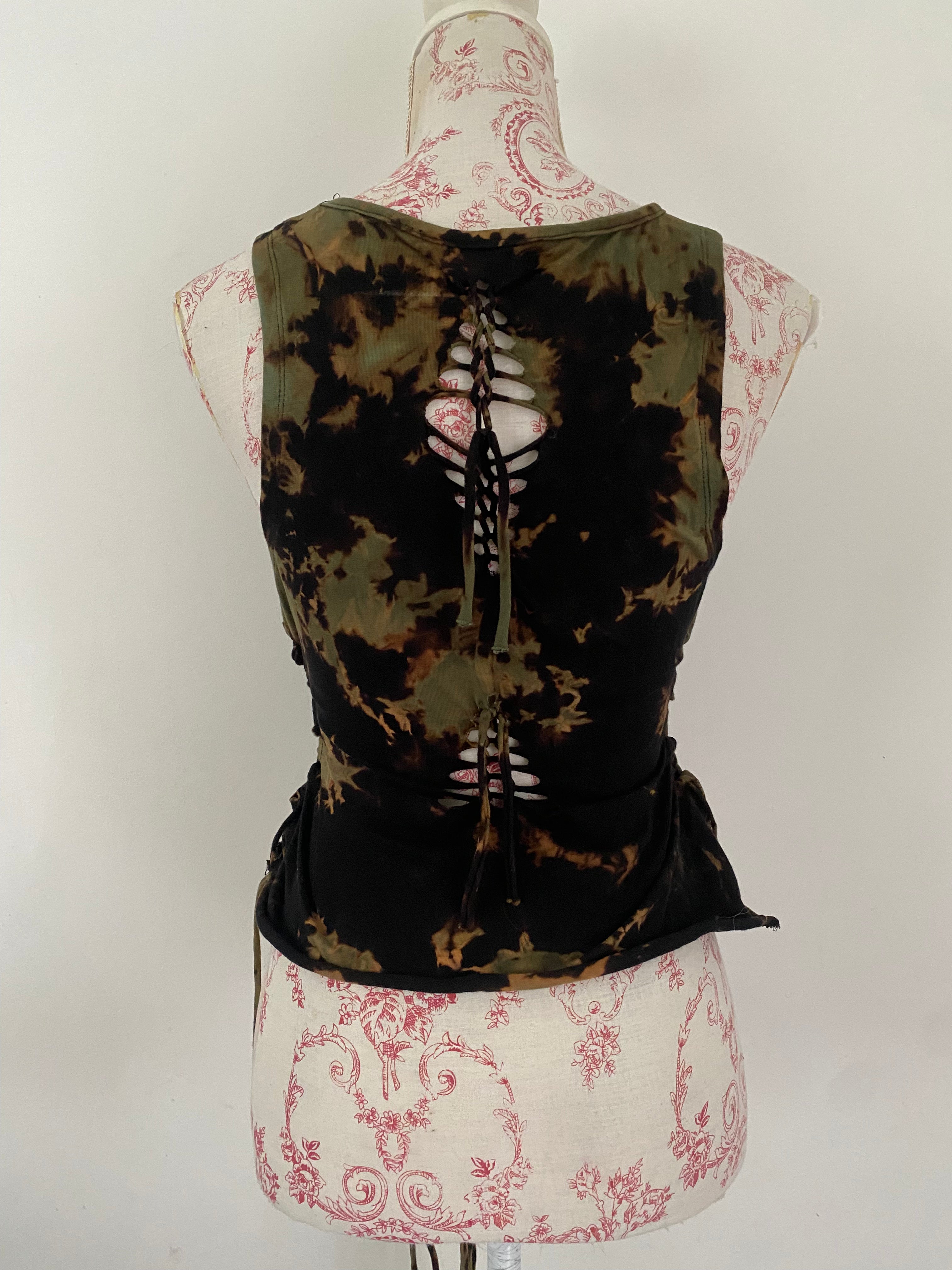 Upcycled Washed Black and Green Tank Top