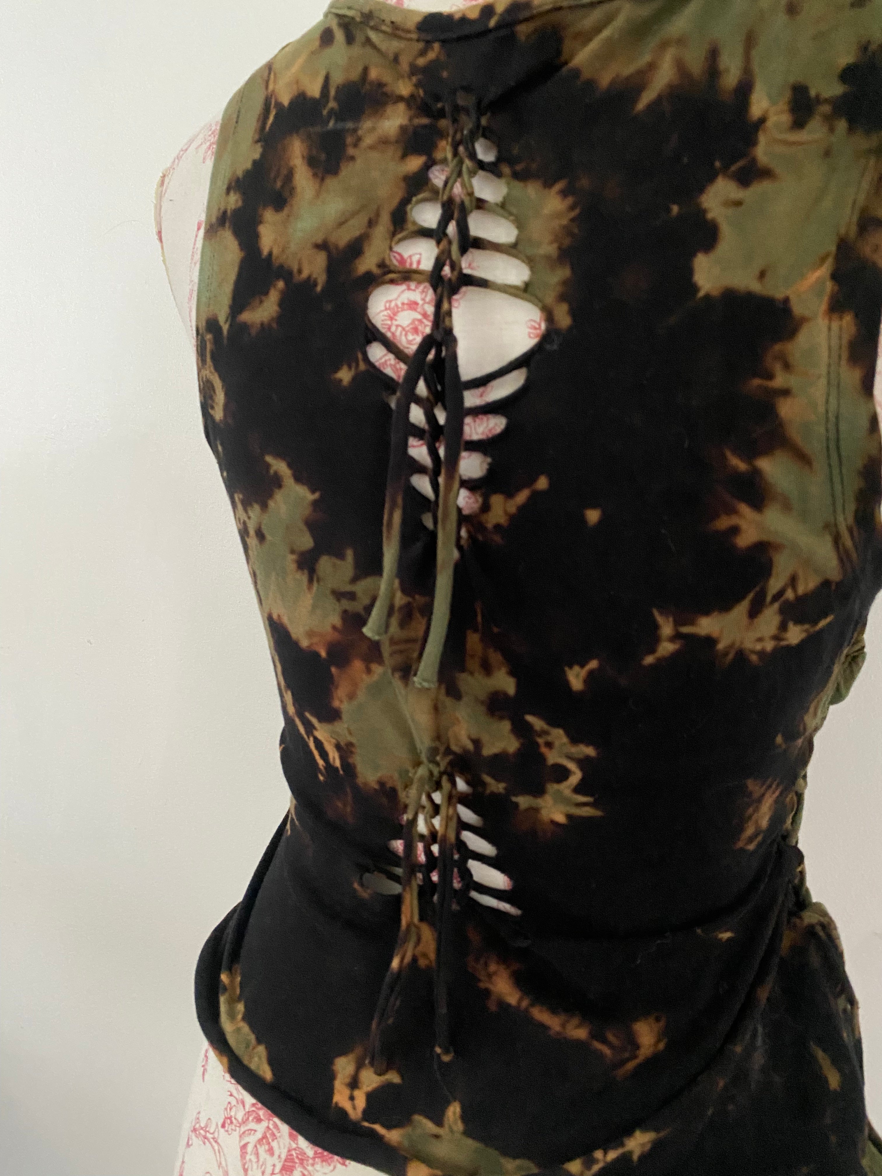 Upcycled Washed Black and Green Tank Top