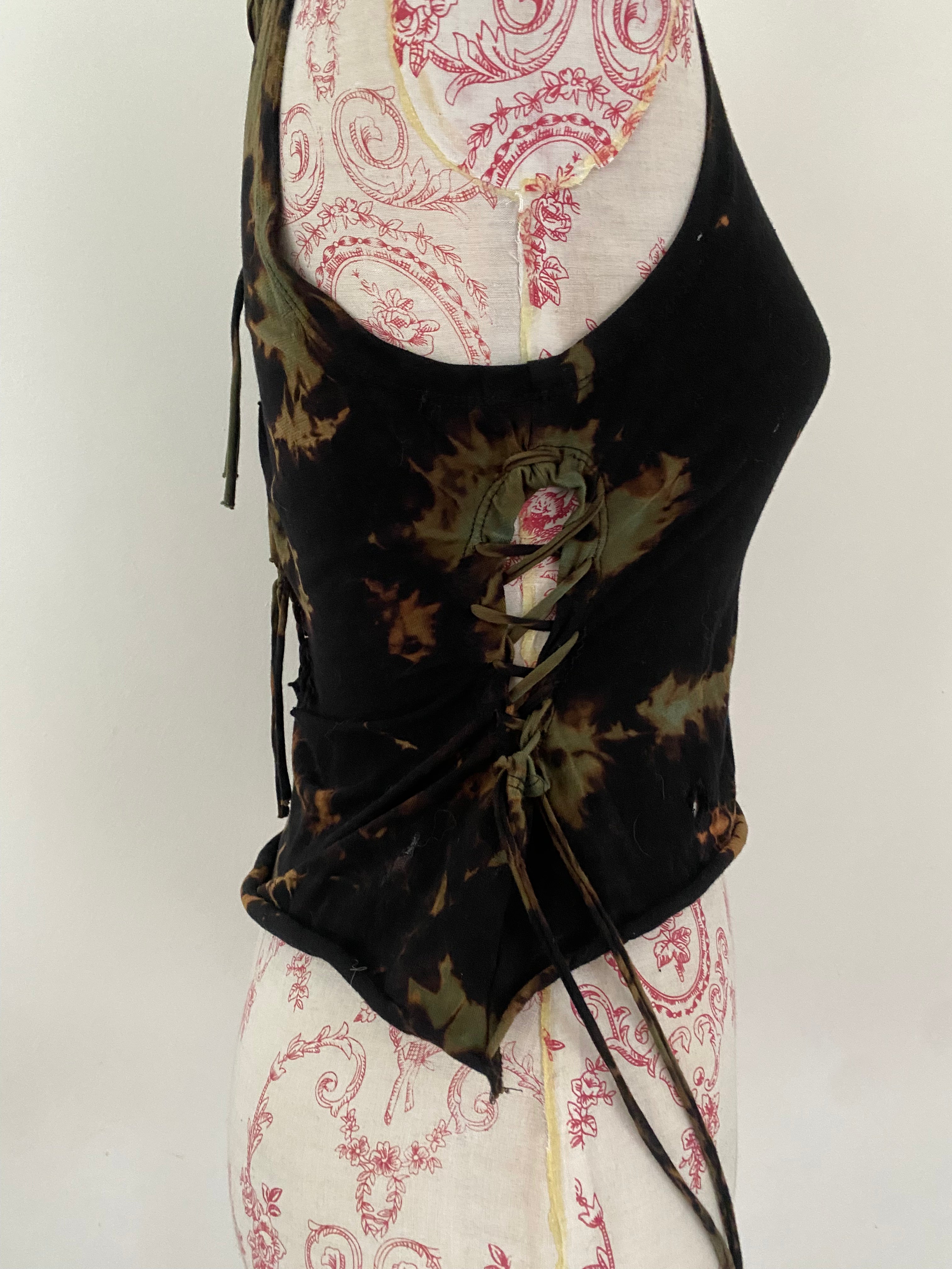 Upcycled Washed Black and Green Tank Top