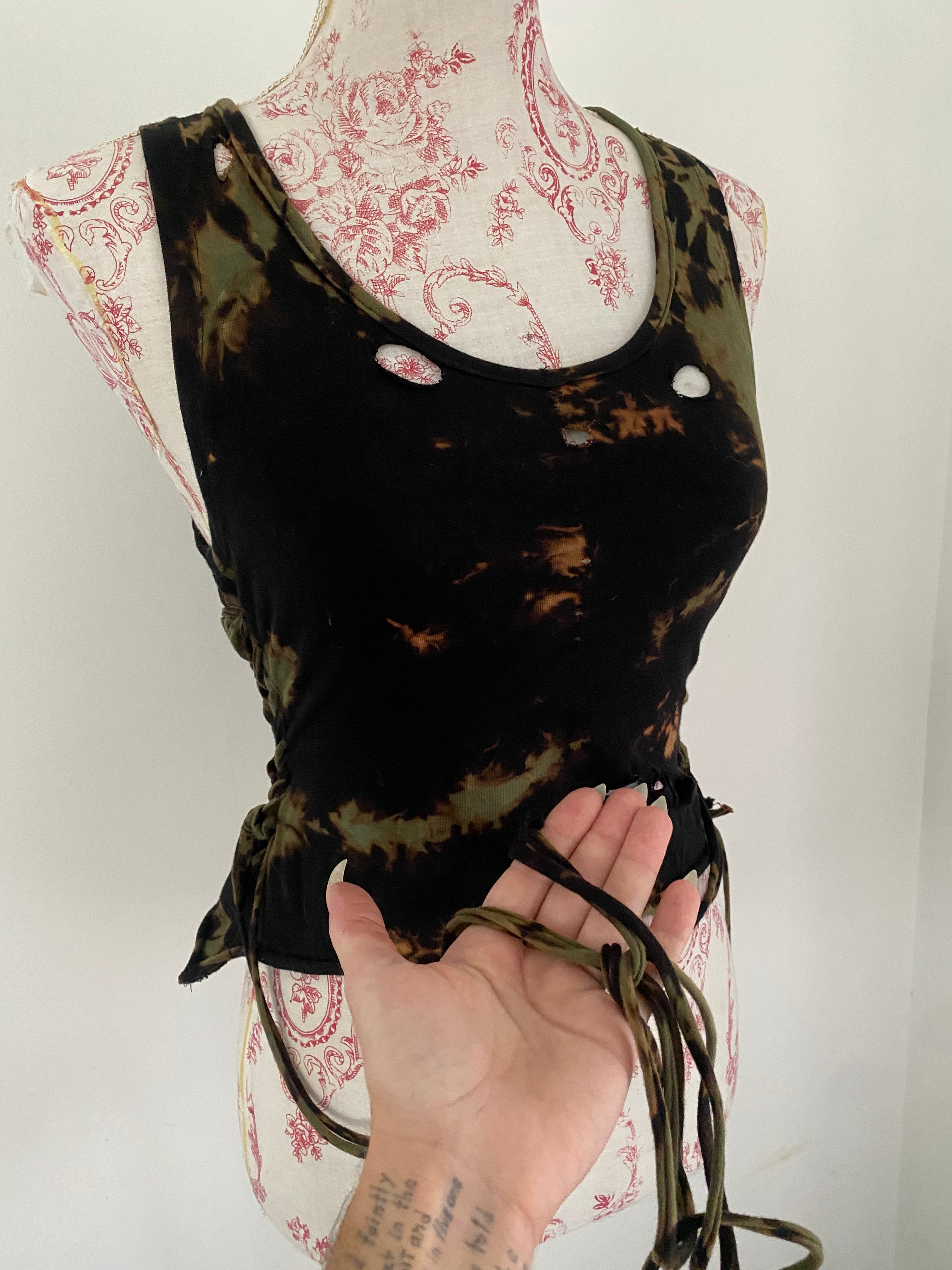 Upcycled Washed Black and Green Tank Top
