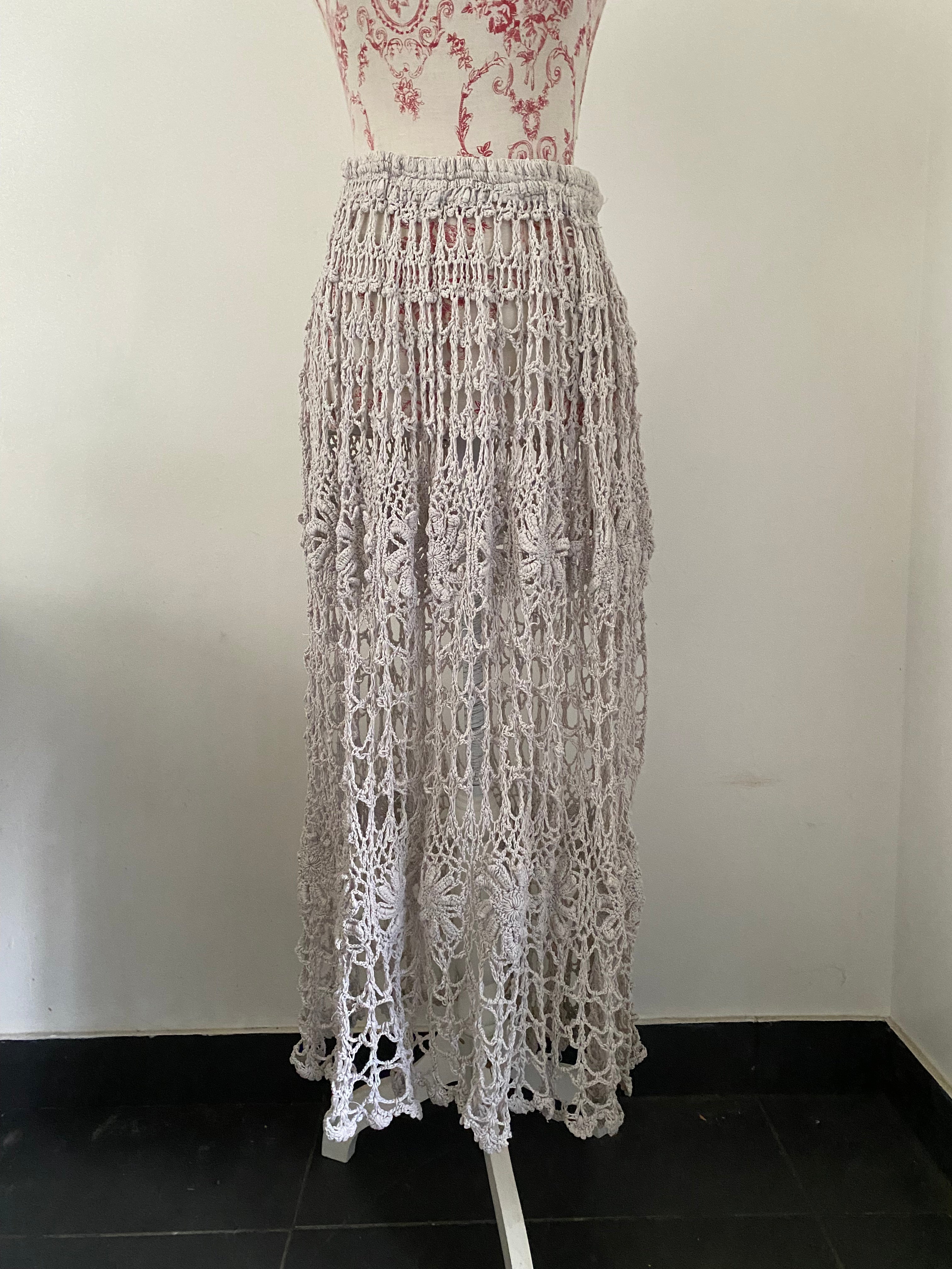 White Knitted Lace Maxi Skirt