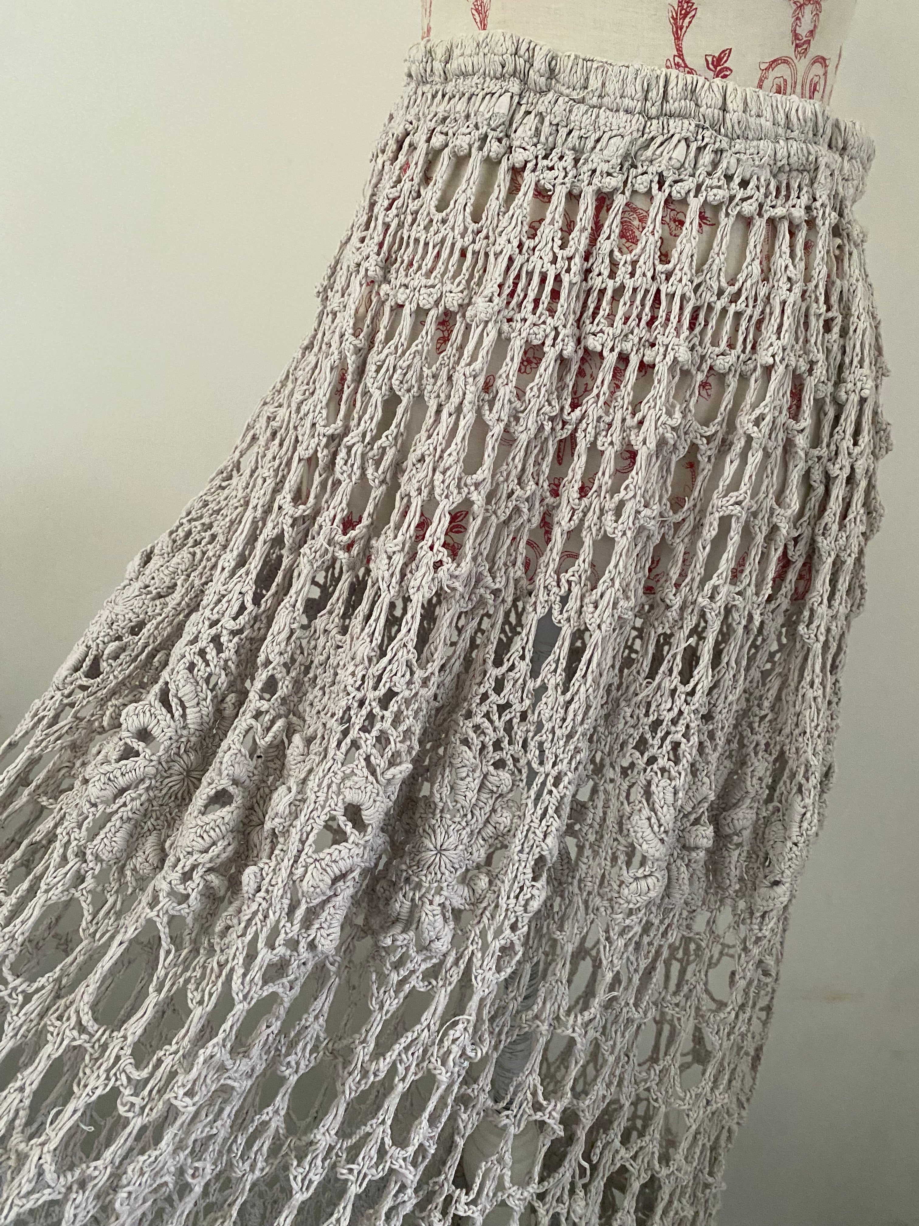 White Knitted Lace Maxi Skirt