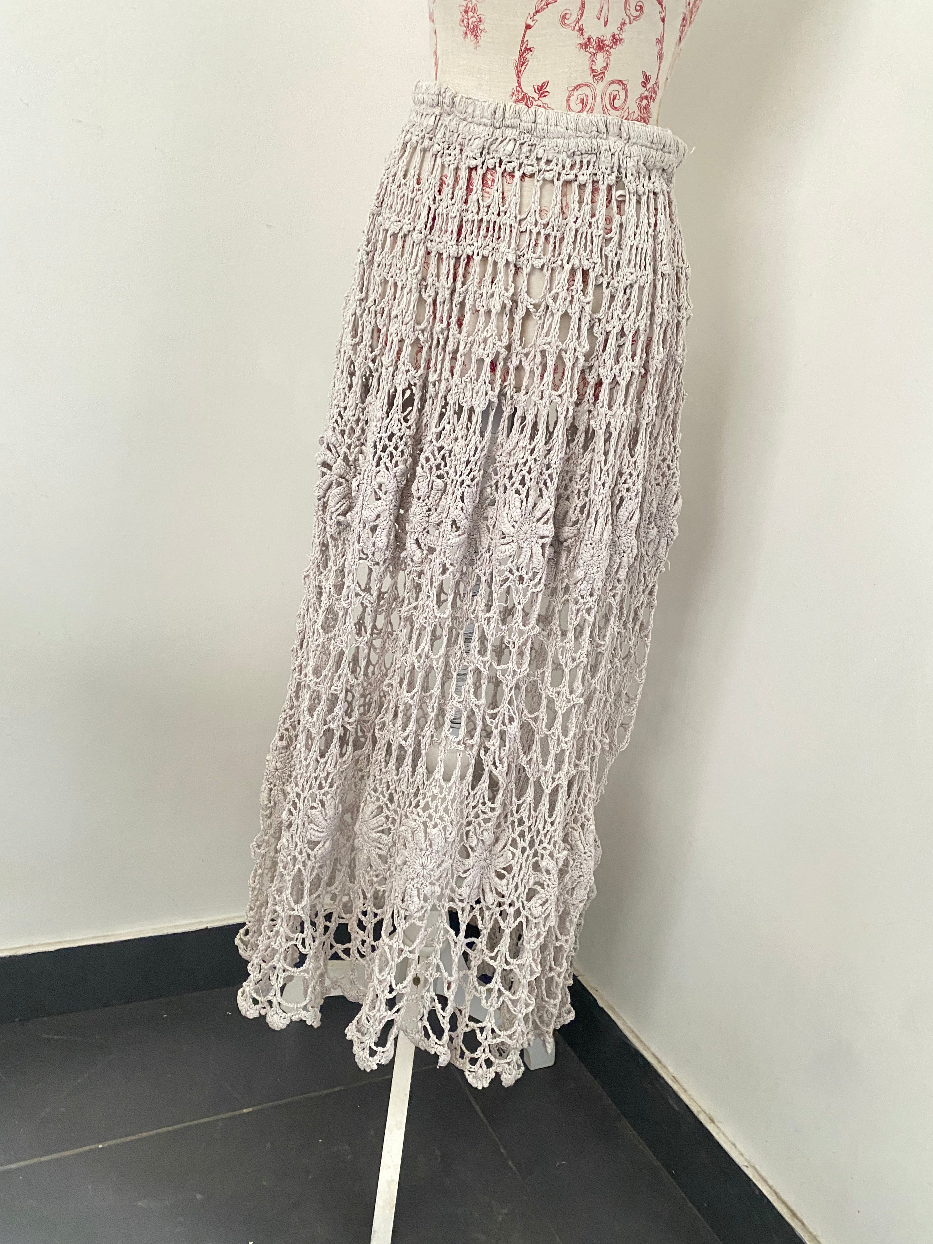 White Knitted Lace Maxi Skirt