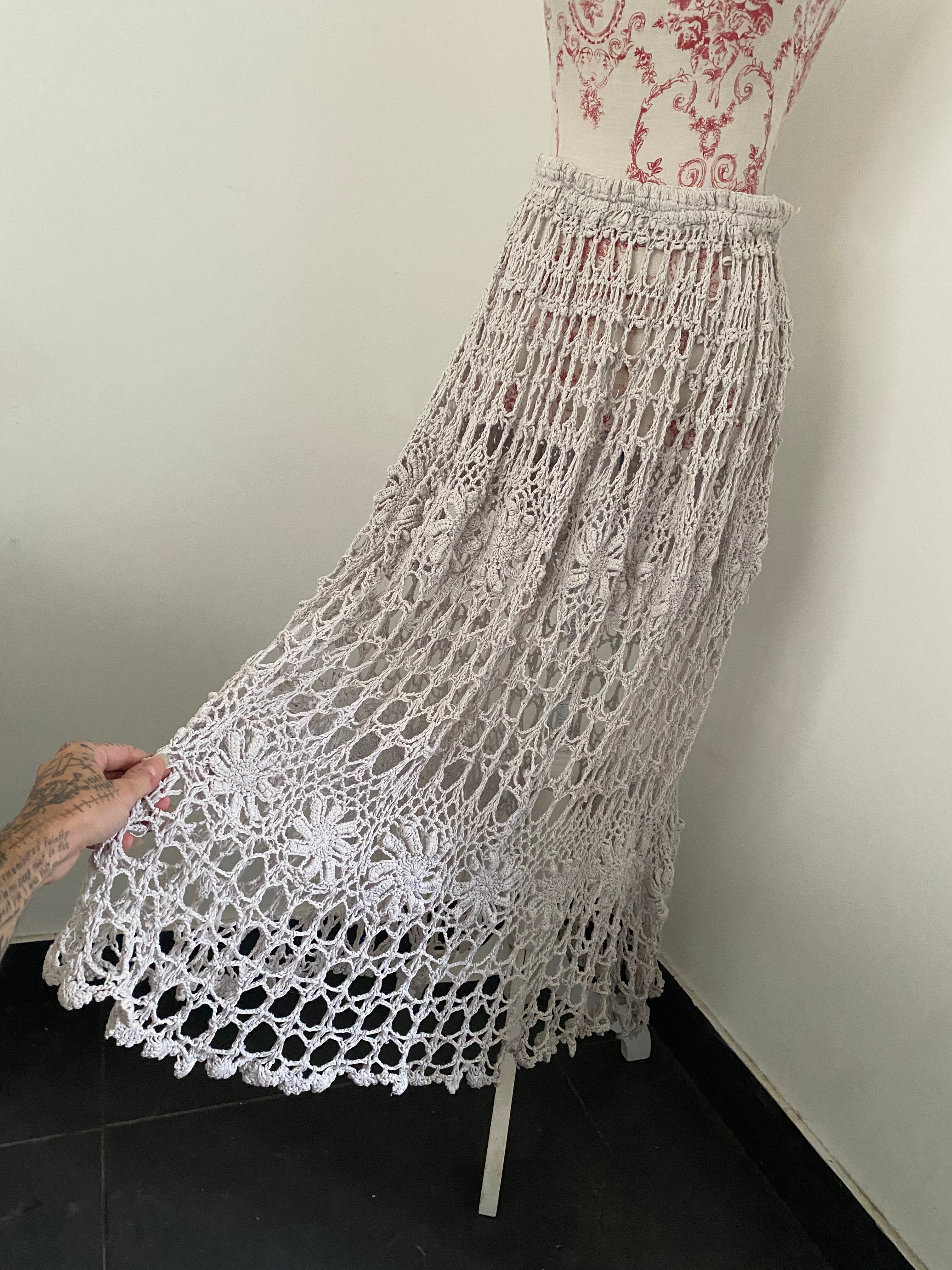 White Knitted Lace Maxi Skirt