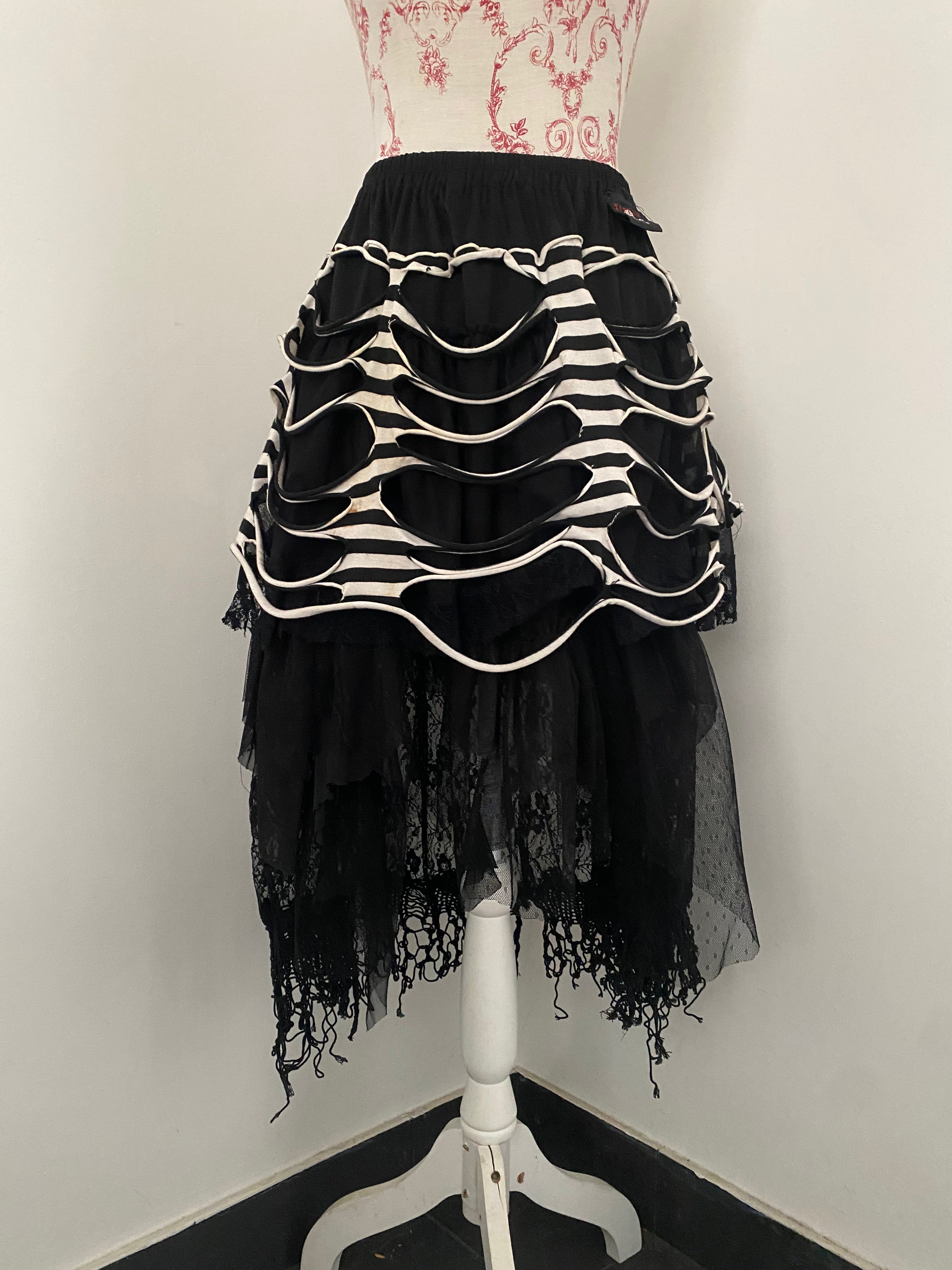 Upcycled Layered Stripy Black and White Skirt