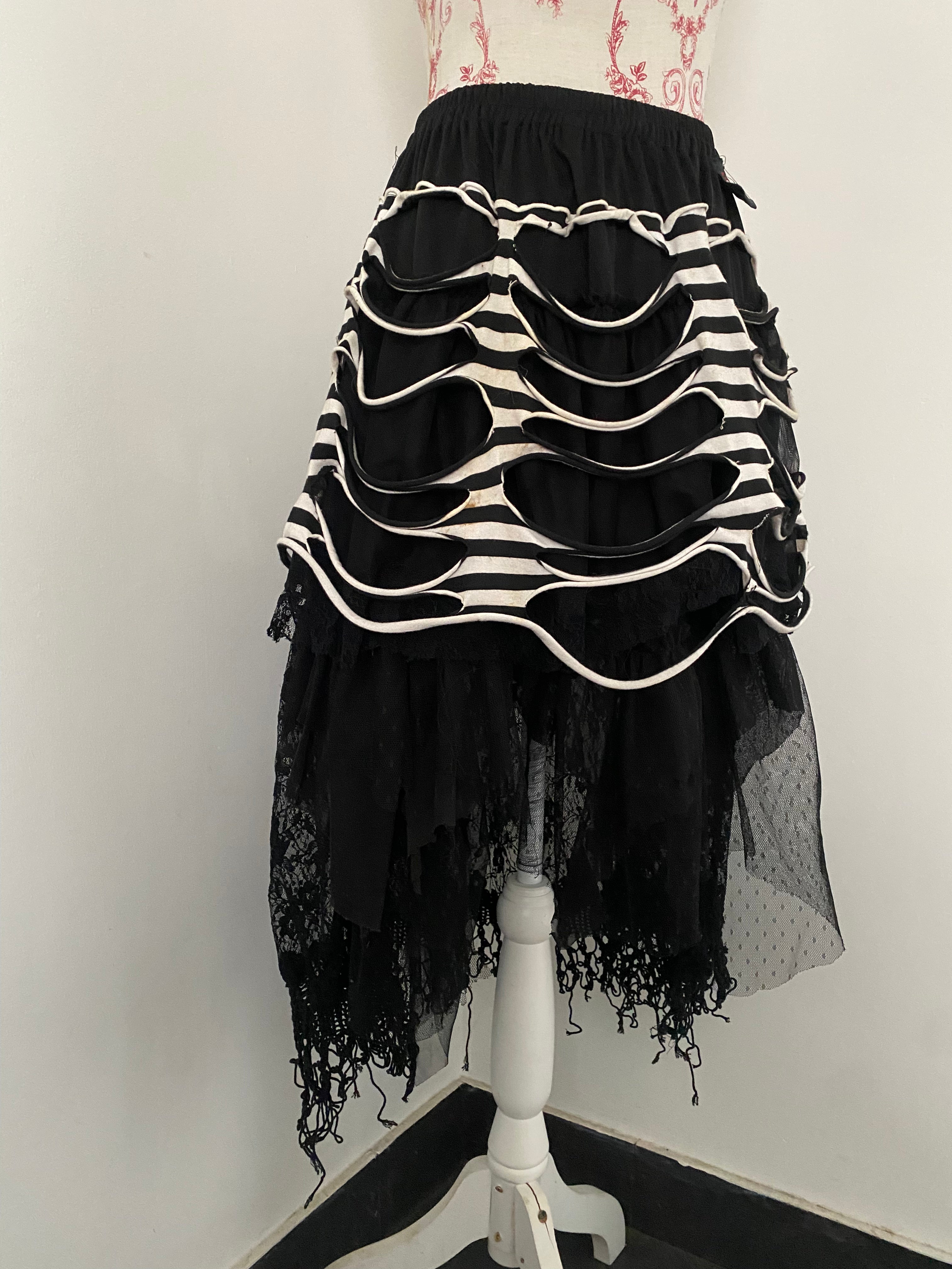 Upcycled Layered Stripy Black and White Skirt