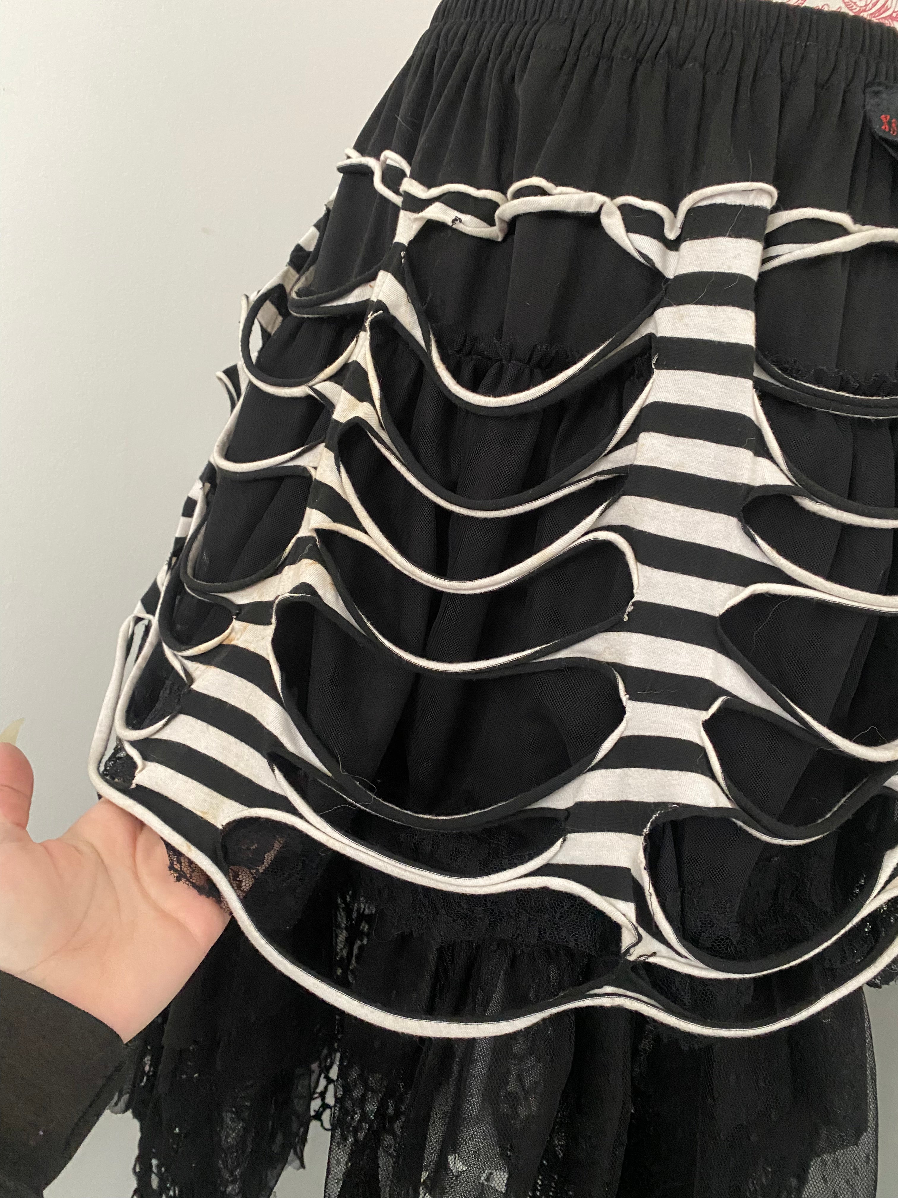 Upcycled Layered Stripy Black and White Skirt