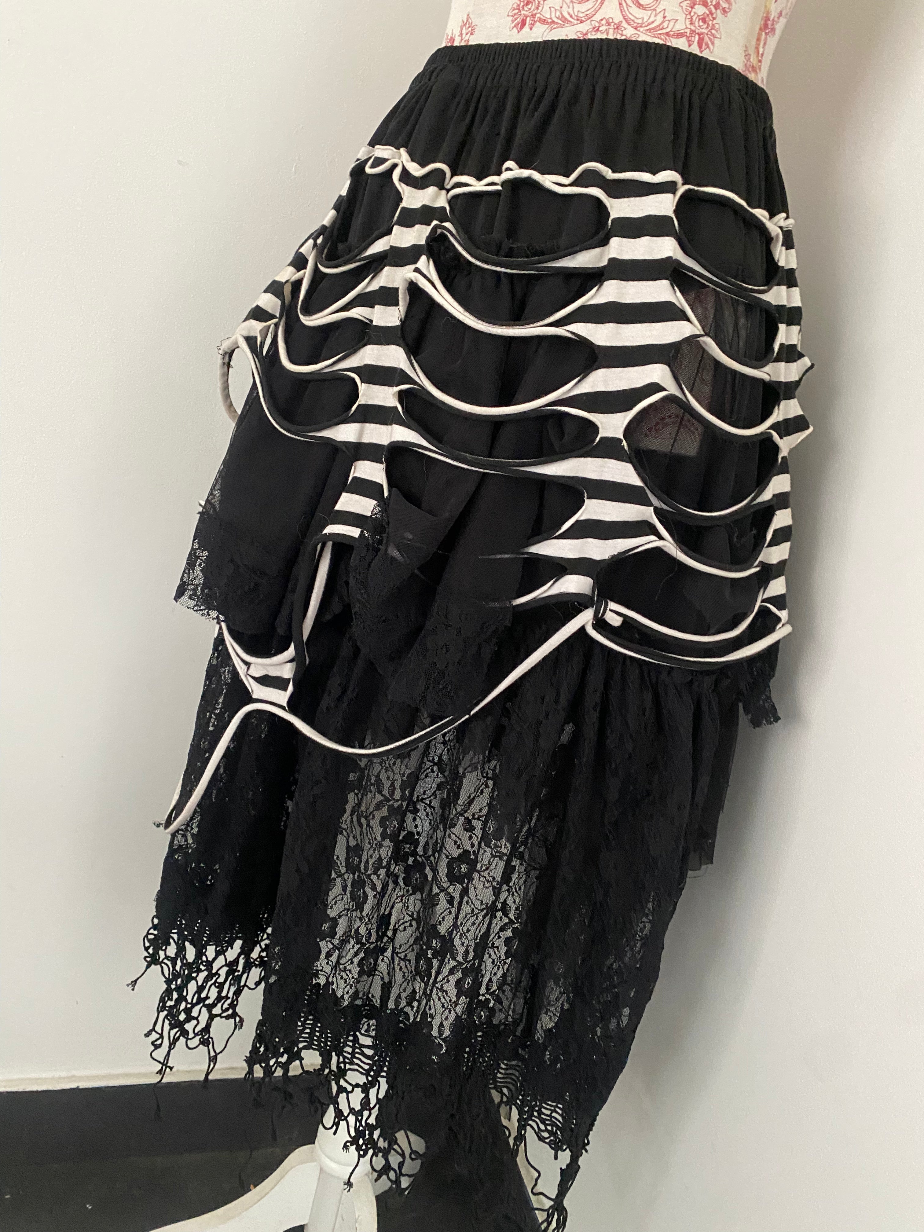 Upcycled Layered Stripy Black and White Skirt