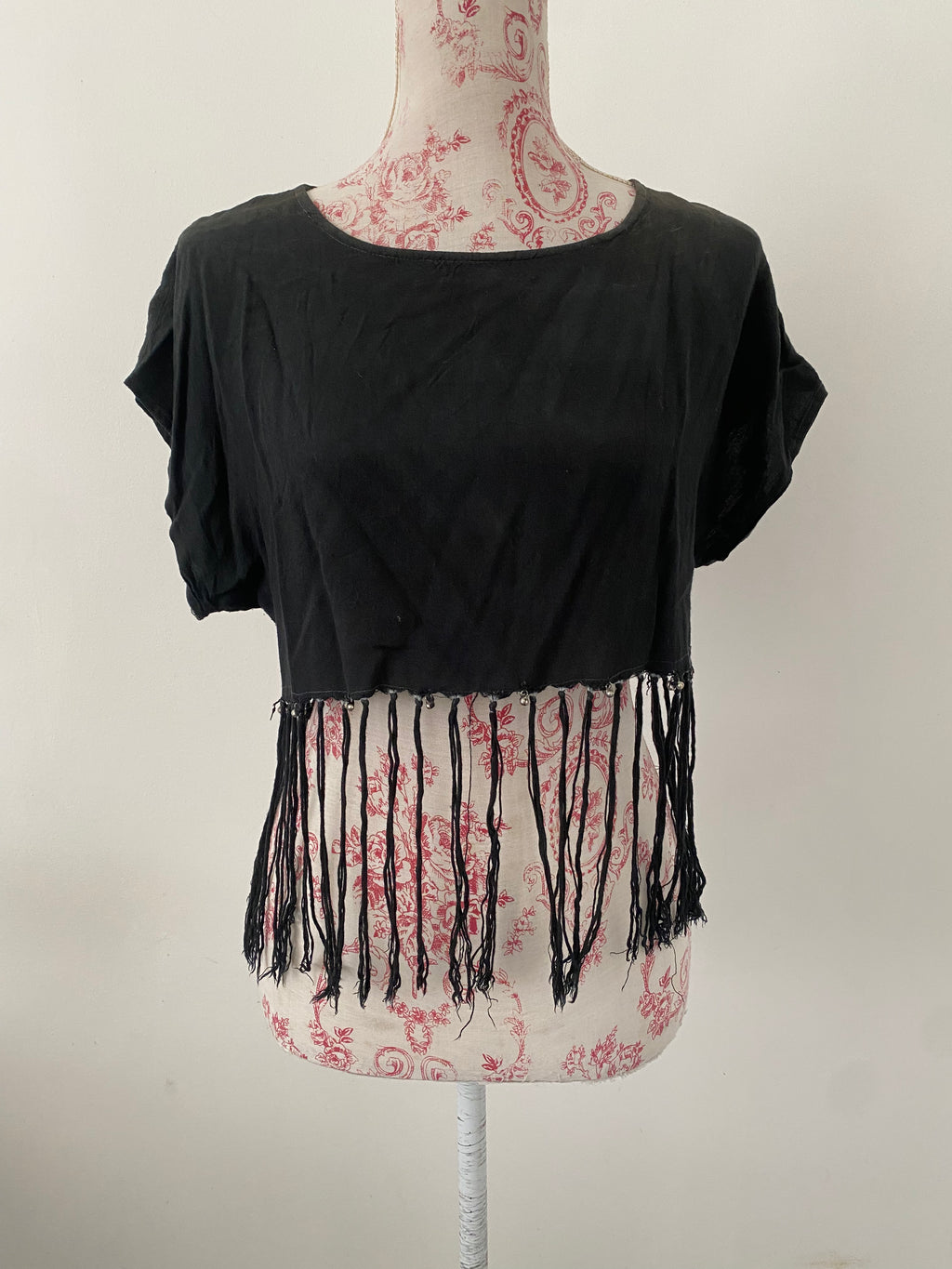 Black Washed Cropped Top with Small Metal Bells