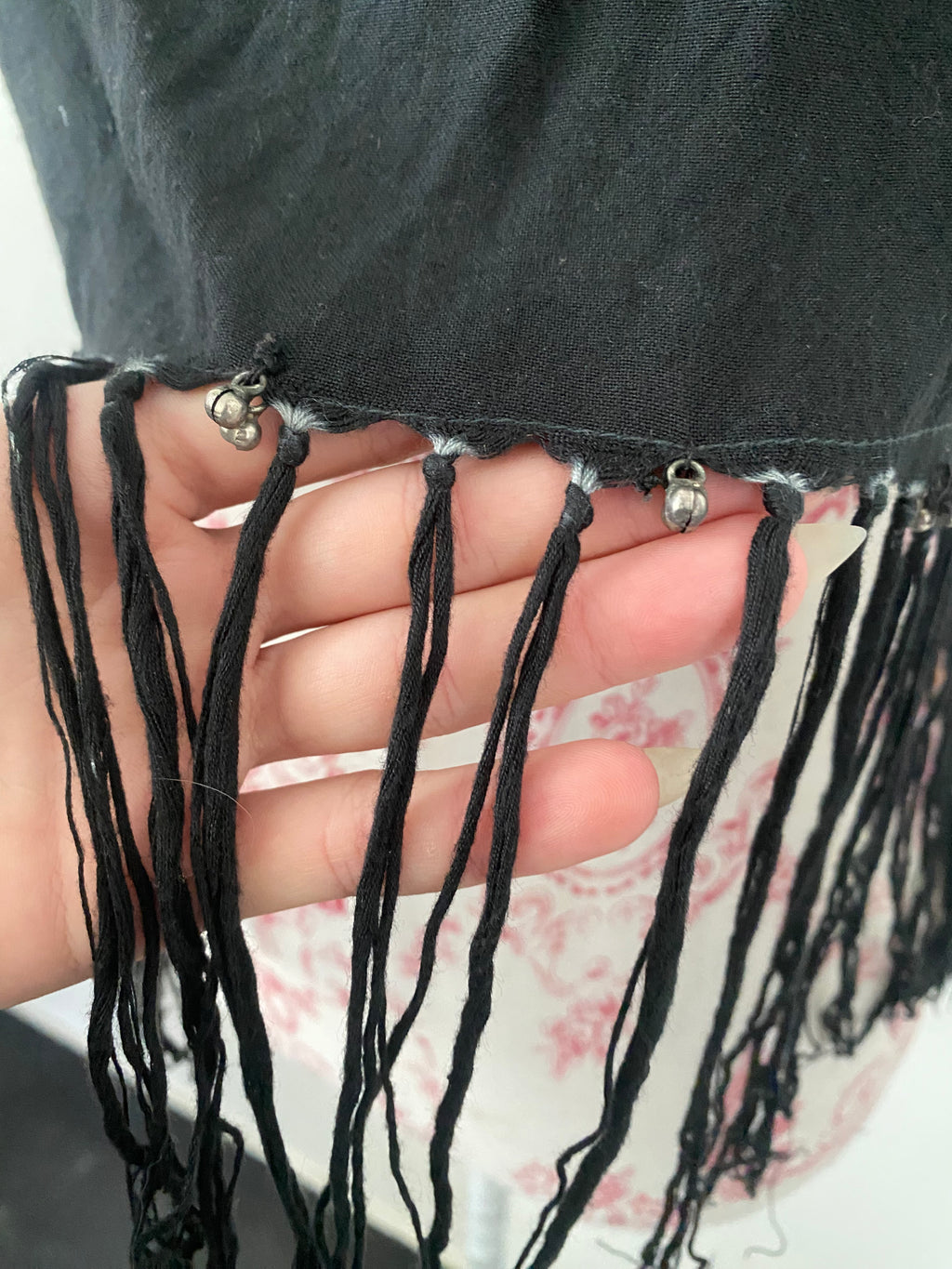 Black Washed Cropped Top with Small Metal Bells