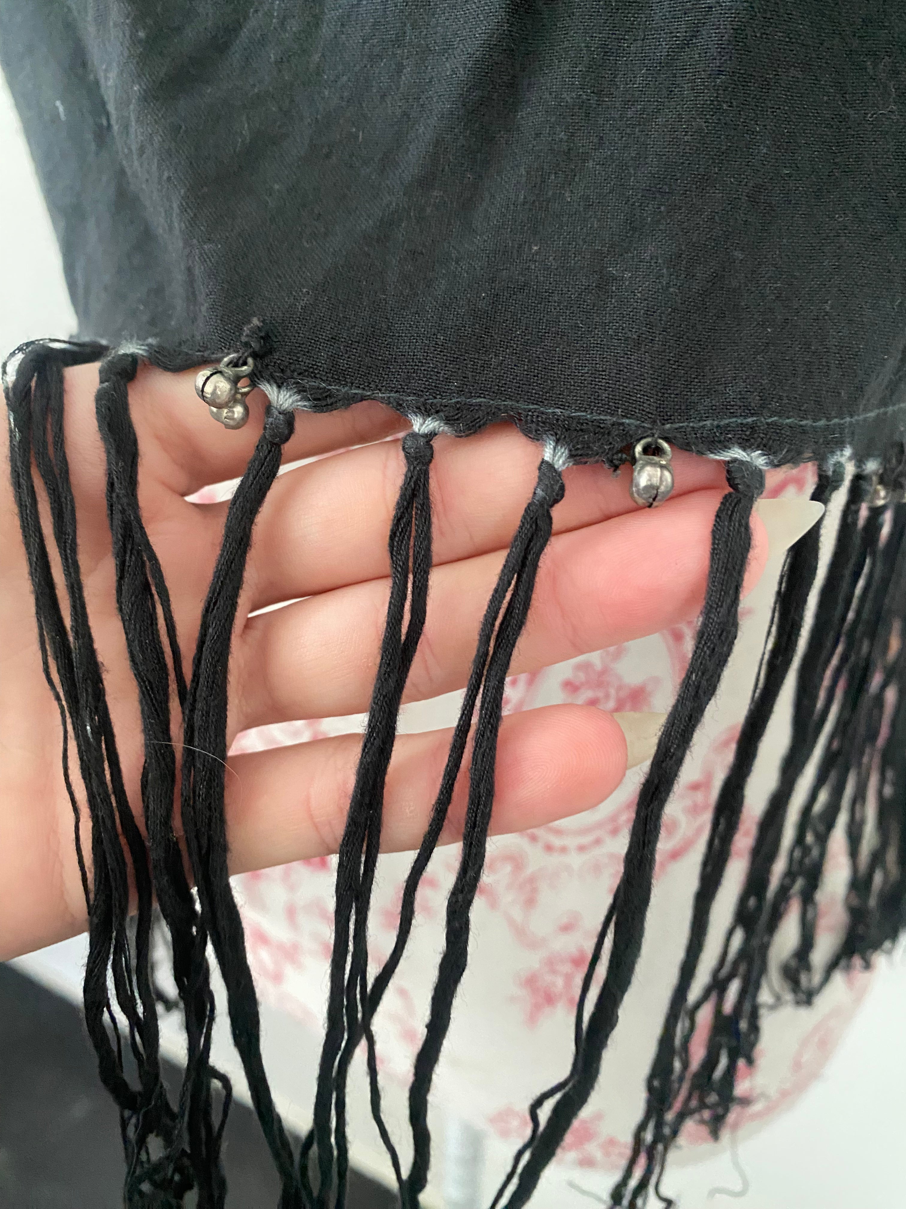 Black Washed Cropped Top with Small Metal Bells