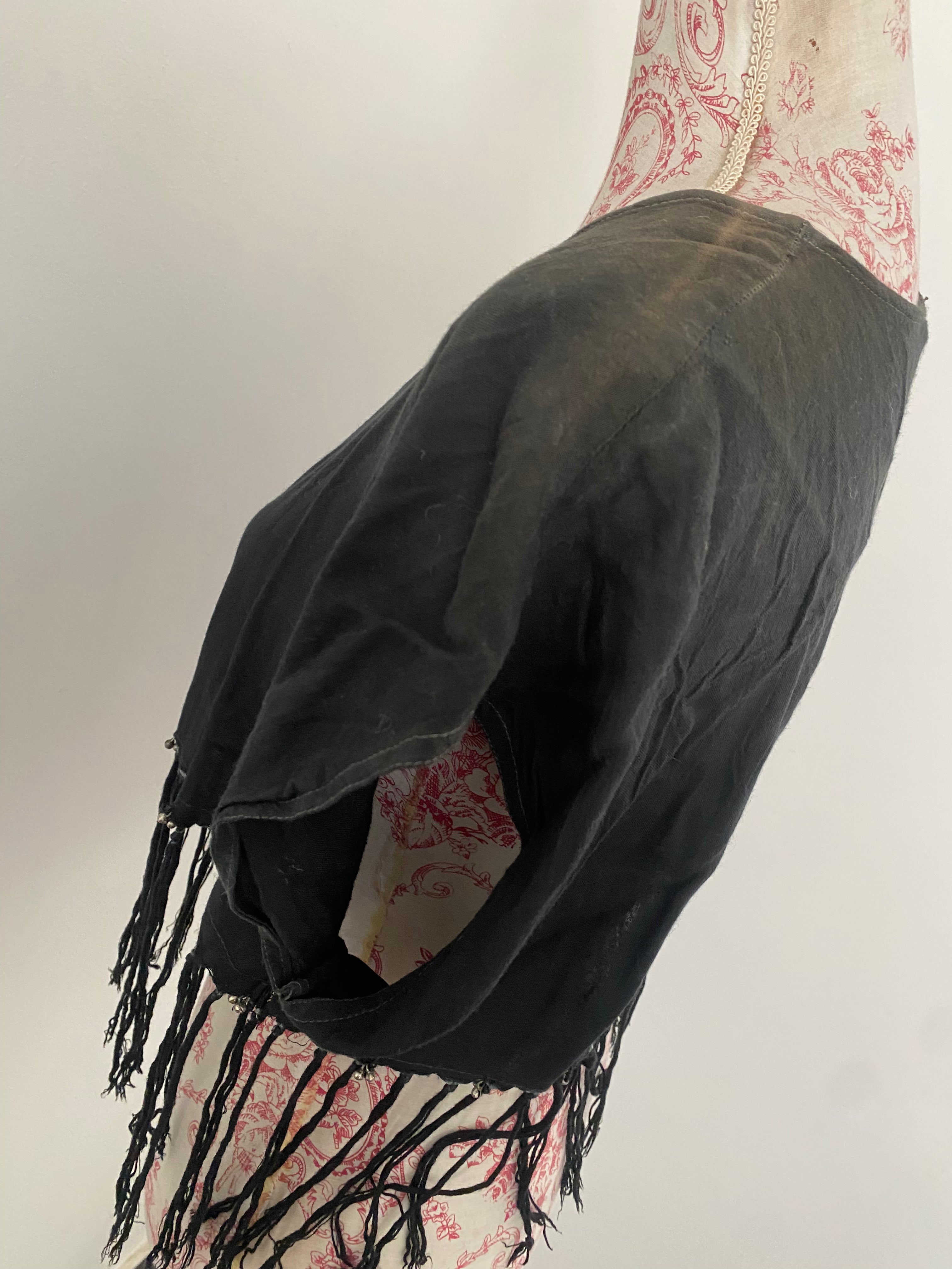 Black Washed Cropped Top with Small Metal Bells