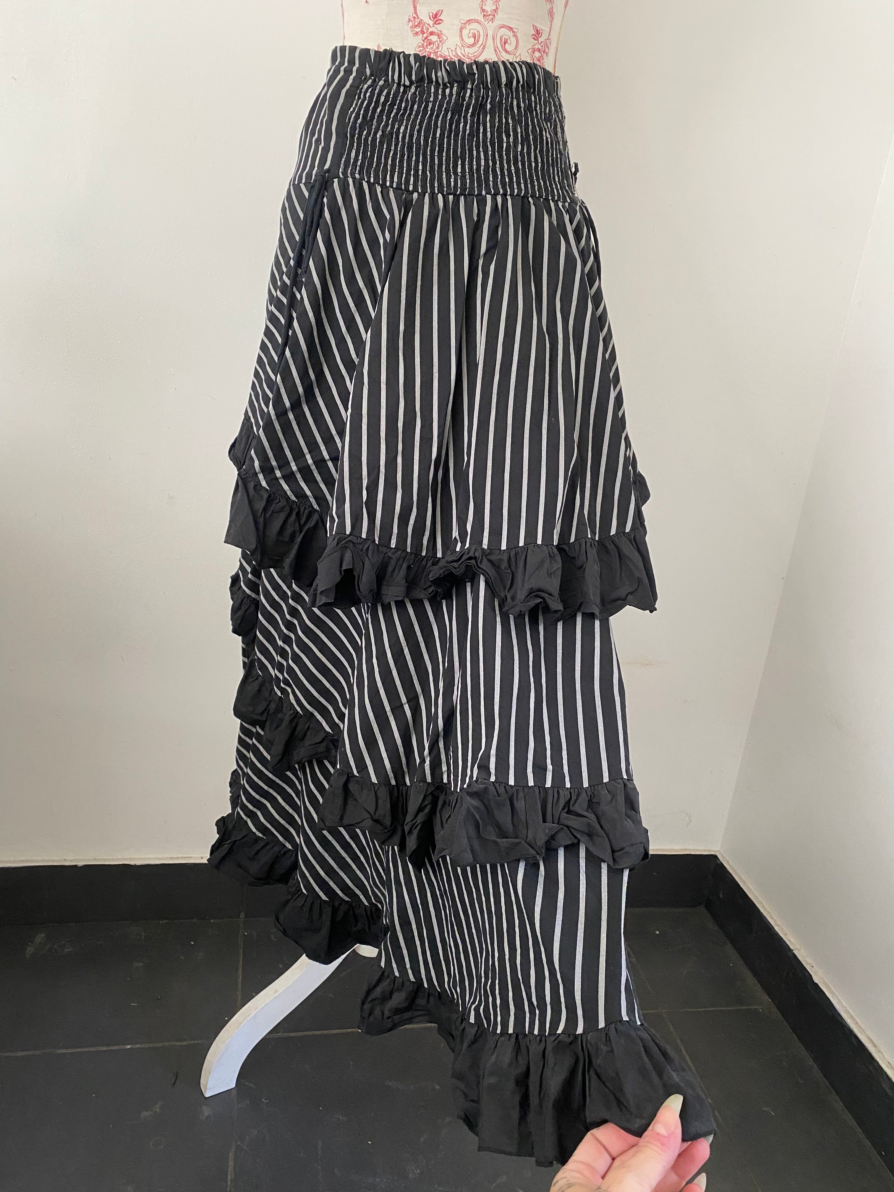 Layered Inverted Cross Stripy Maxi Skirt with Hitch Ups