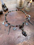 Mummified Crow Heart, Deer Teeth, Coffin Nails and Bloodstone Necklace