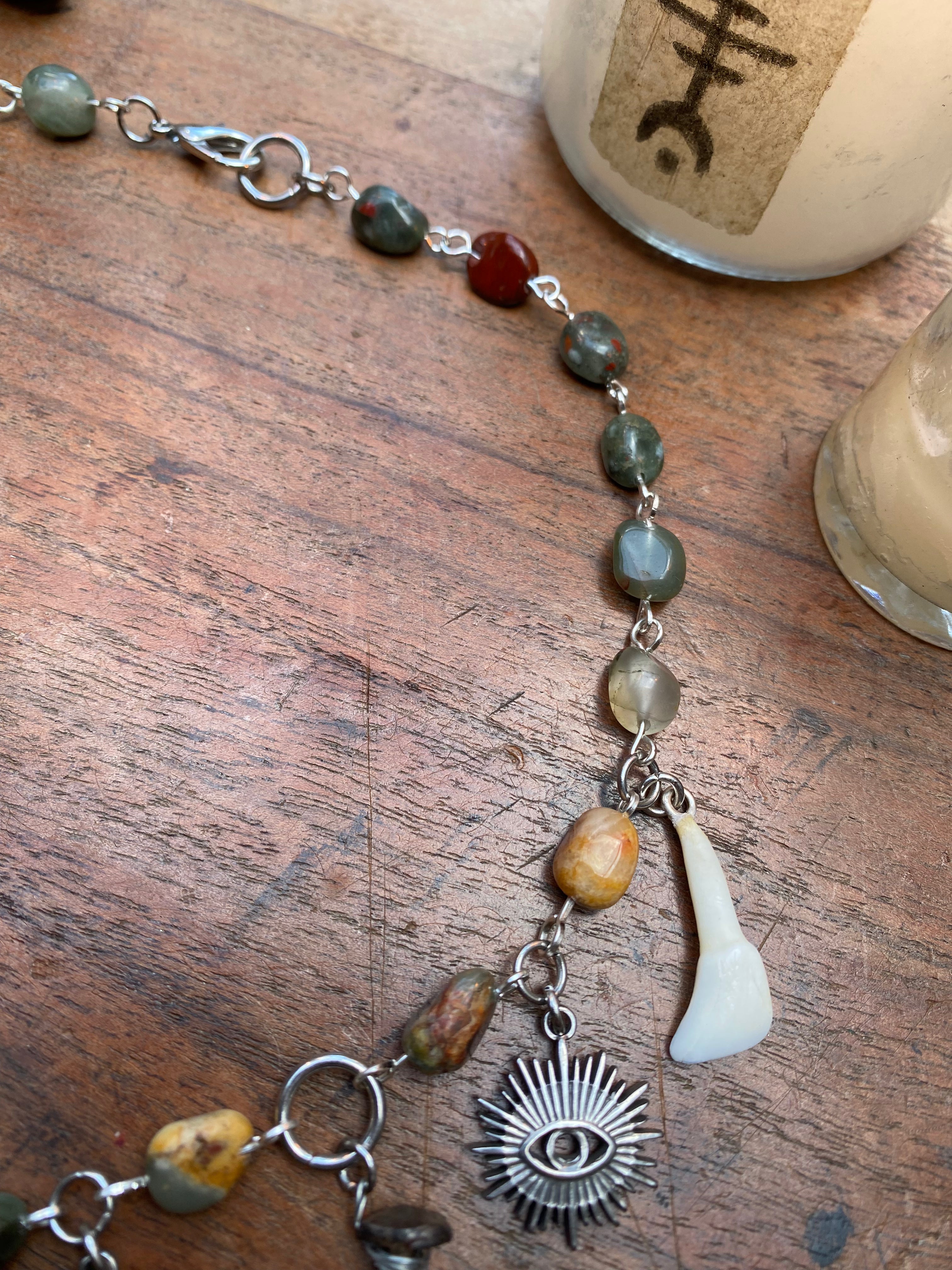 Mummified Crow Heart, Deer Teeth, Coffin Nails and Bloodstone Necklace