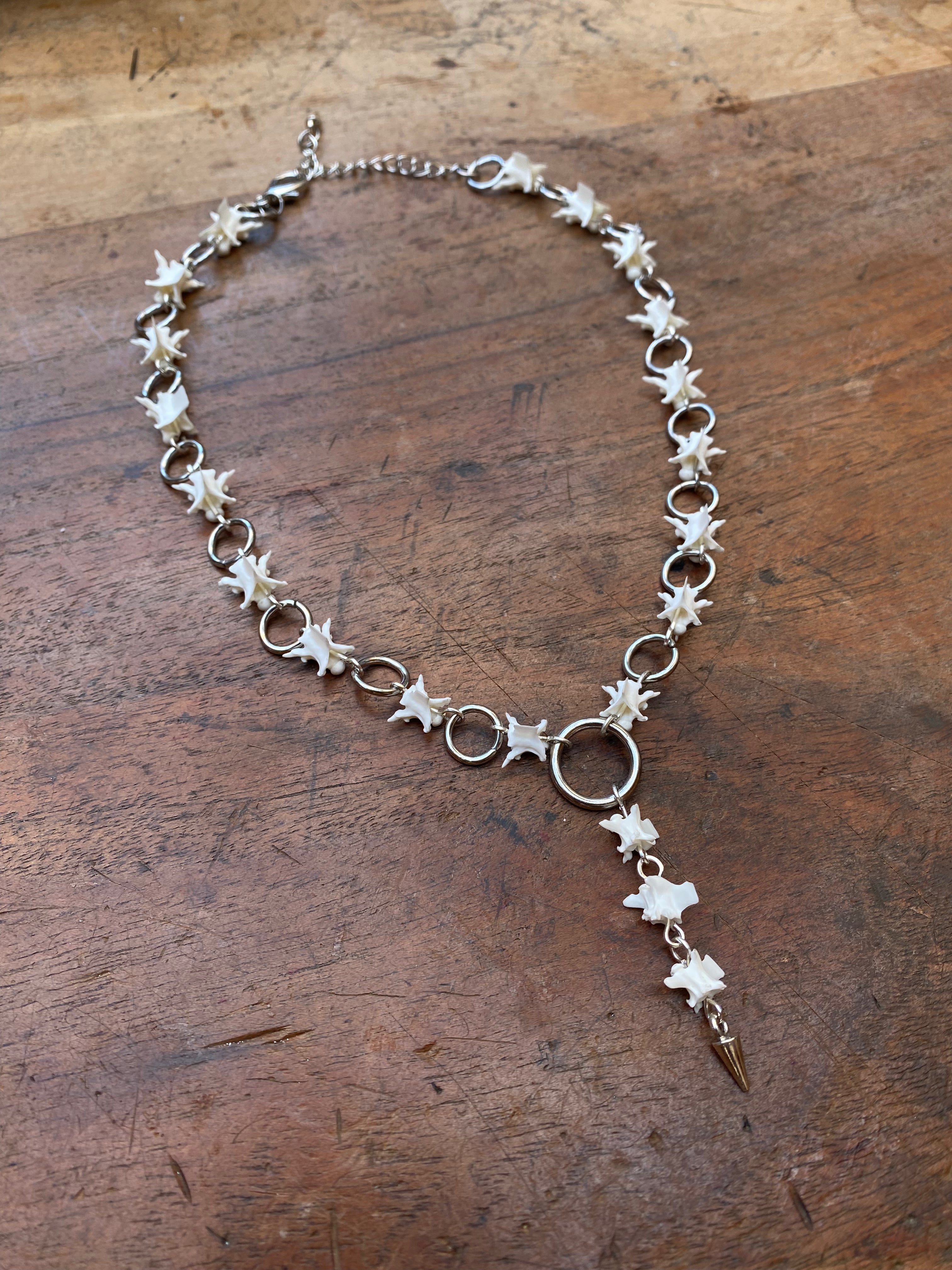 Snake Vertebrae and Steel Rings Necklace
