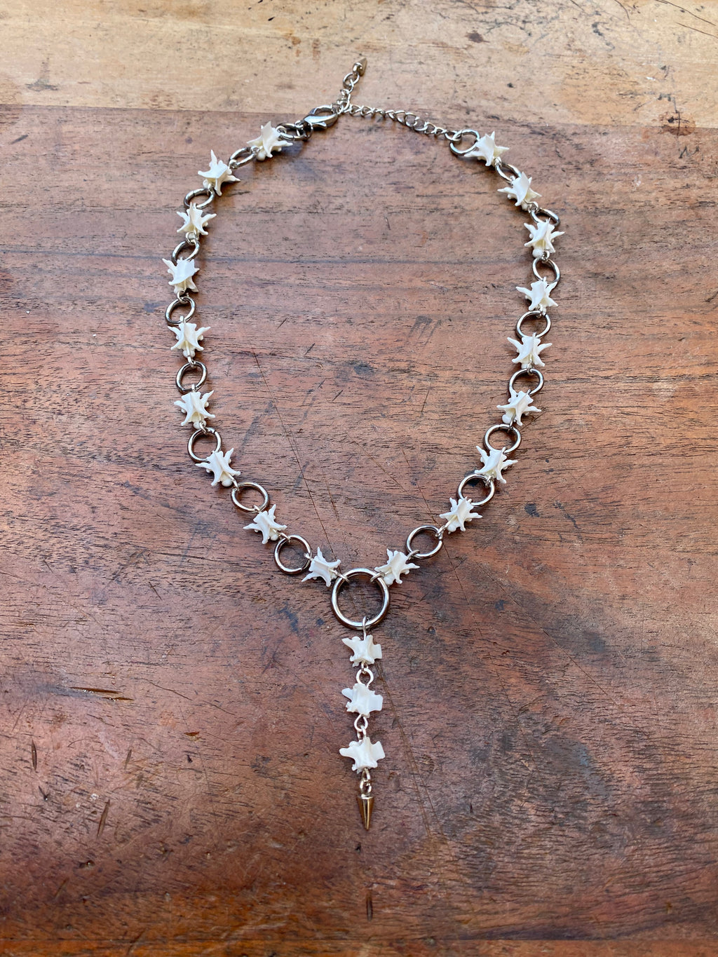 Snake Vertebrae and Steel Rings Necklace