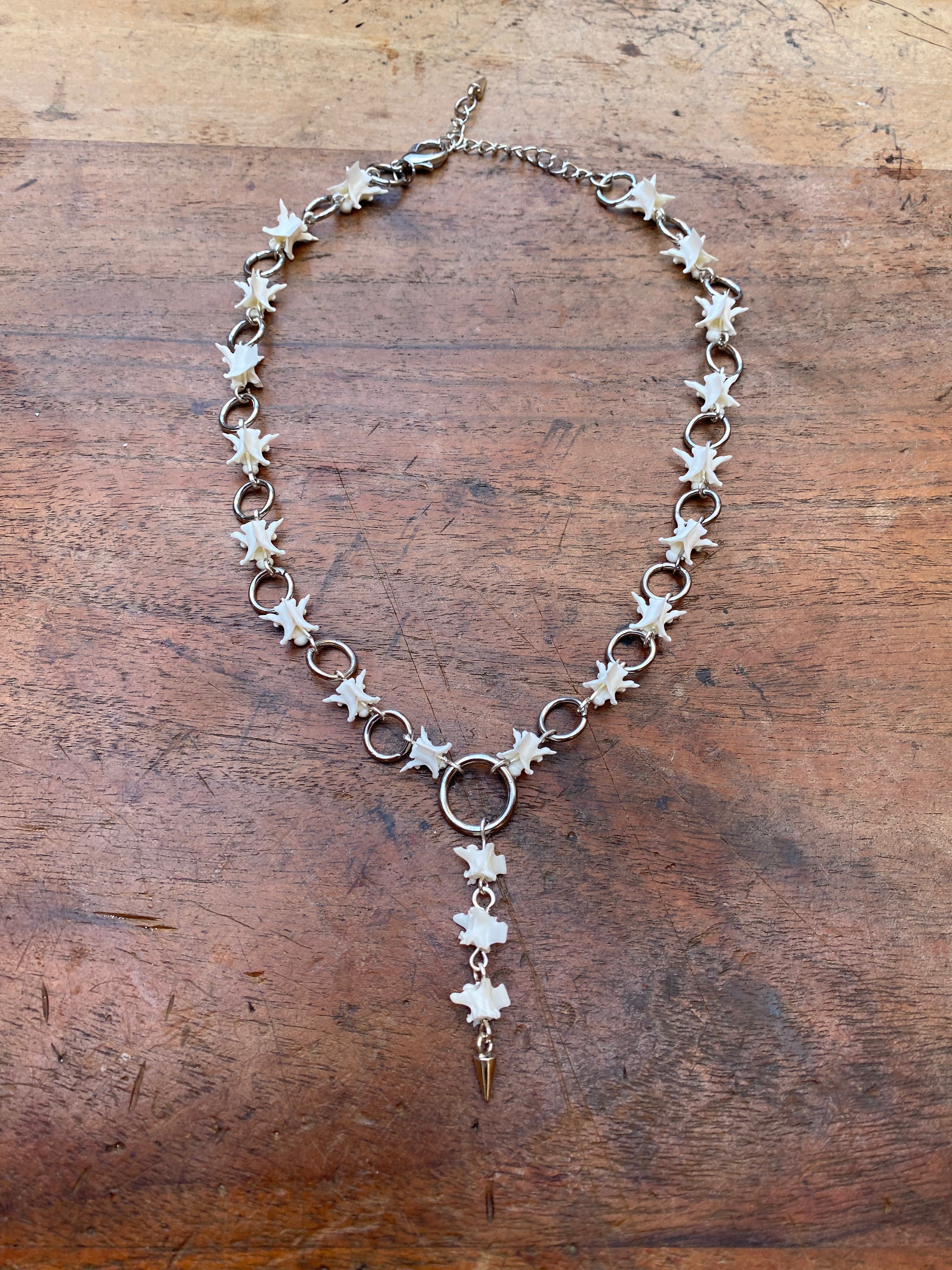 Snake Vertebrae and Steel Rings Necklace