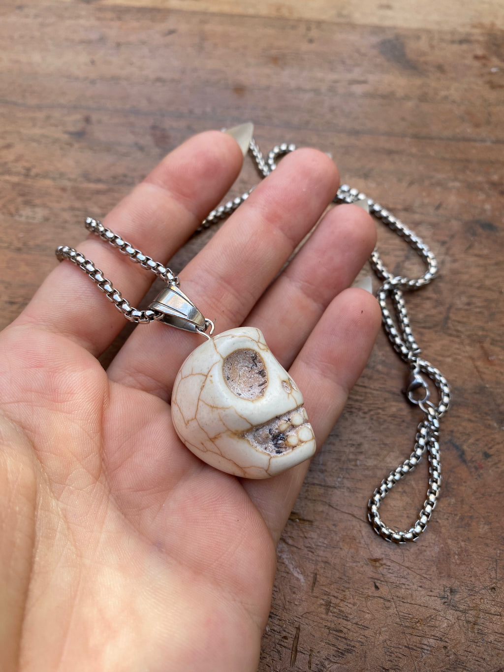 Large Craved Skull Pendant Necklace